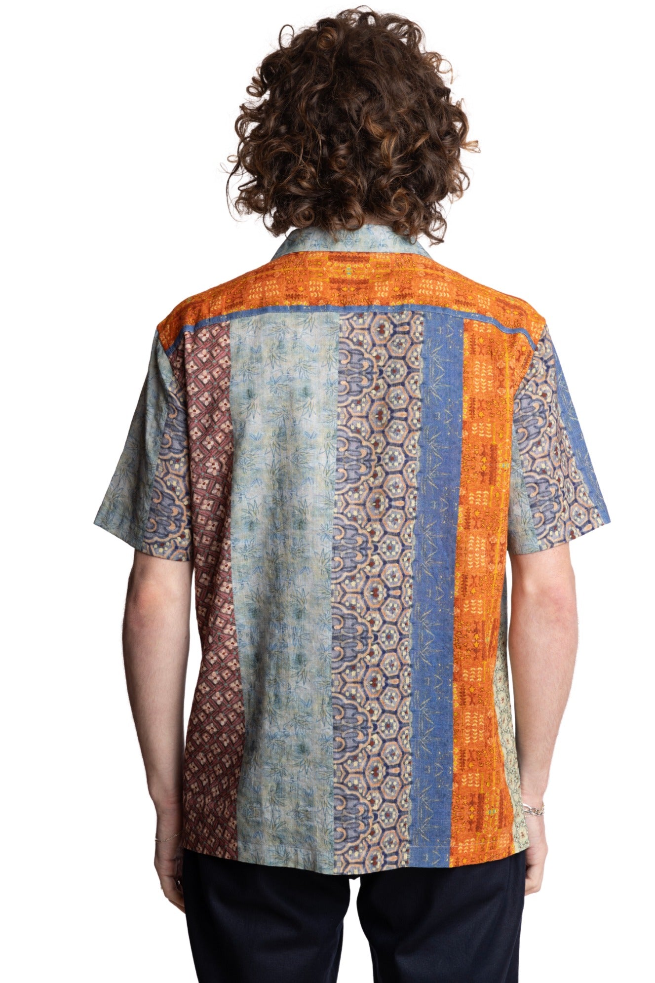 Camp Collar Shirt - Orange Blue Multi Stripe