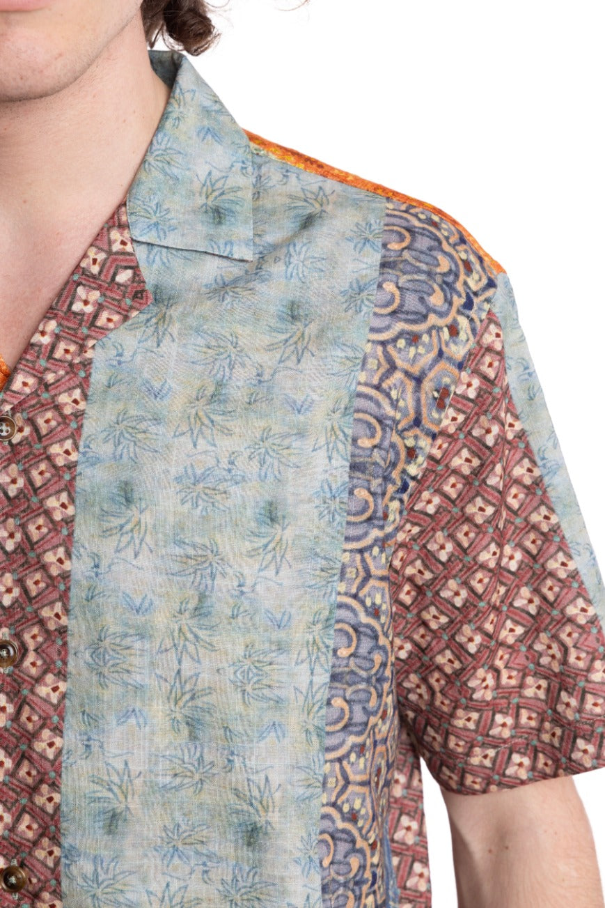 Camp Collar Shirt - Orange Blue Multi Stripe