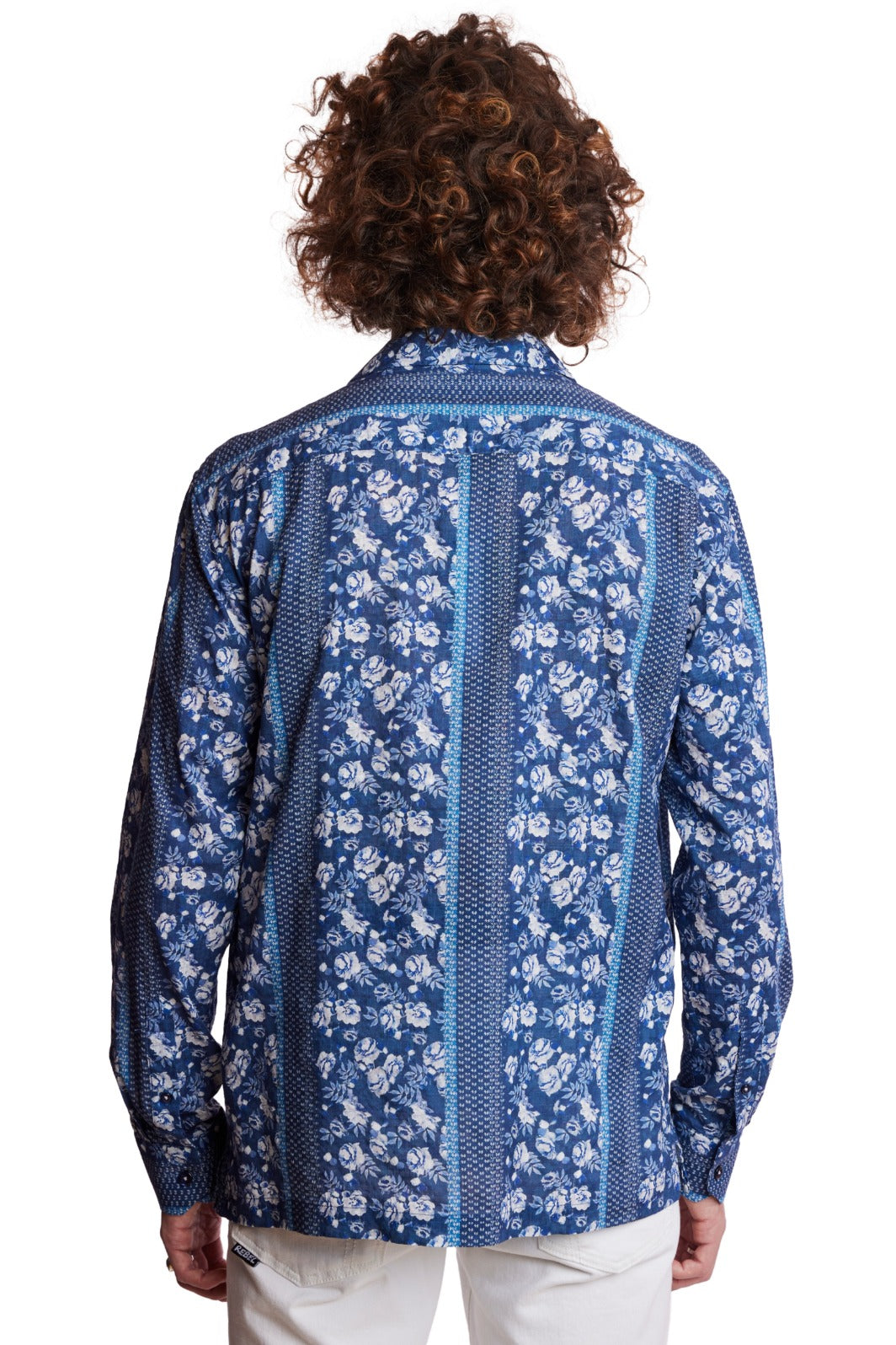 Camp Collar Shirt - Navy Lt Blue Floral Stripe
