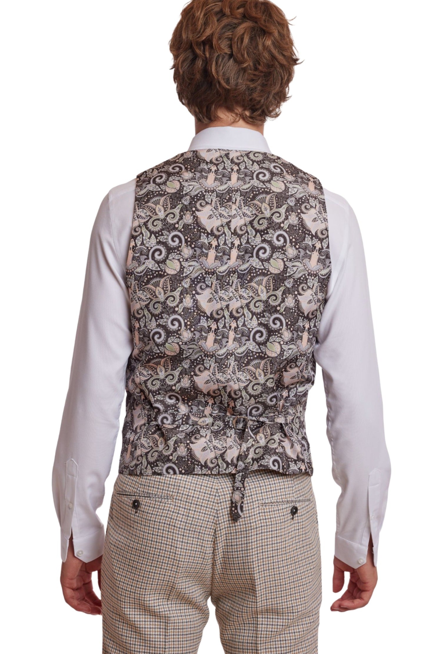 Eaton 5 Button Vest - slim - Grey White Yellow Gingham