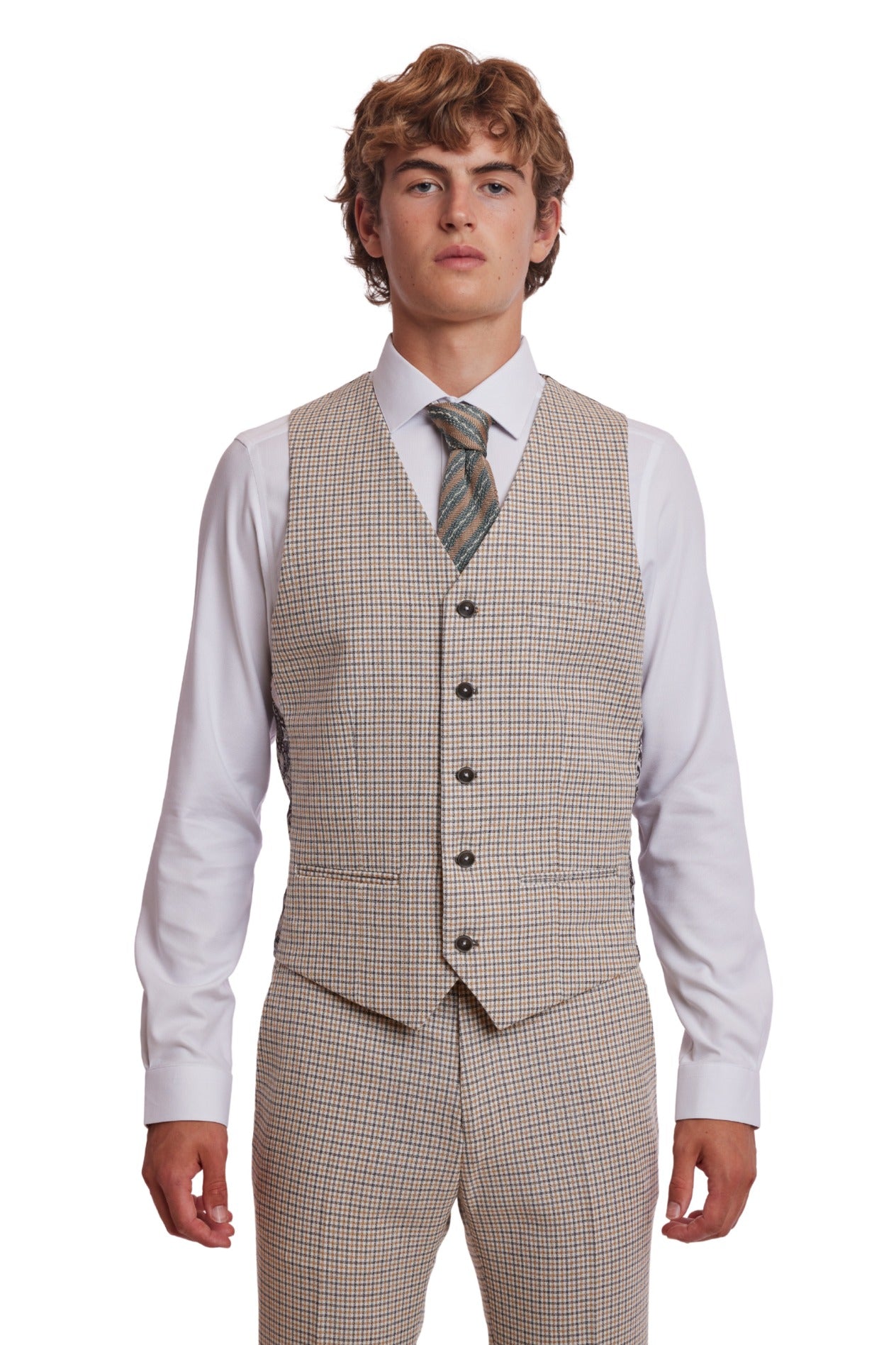 Eaton 5 Button Vest - slim - Grey White Yellow Gingham
