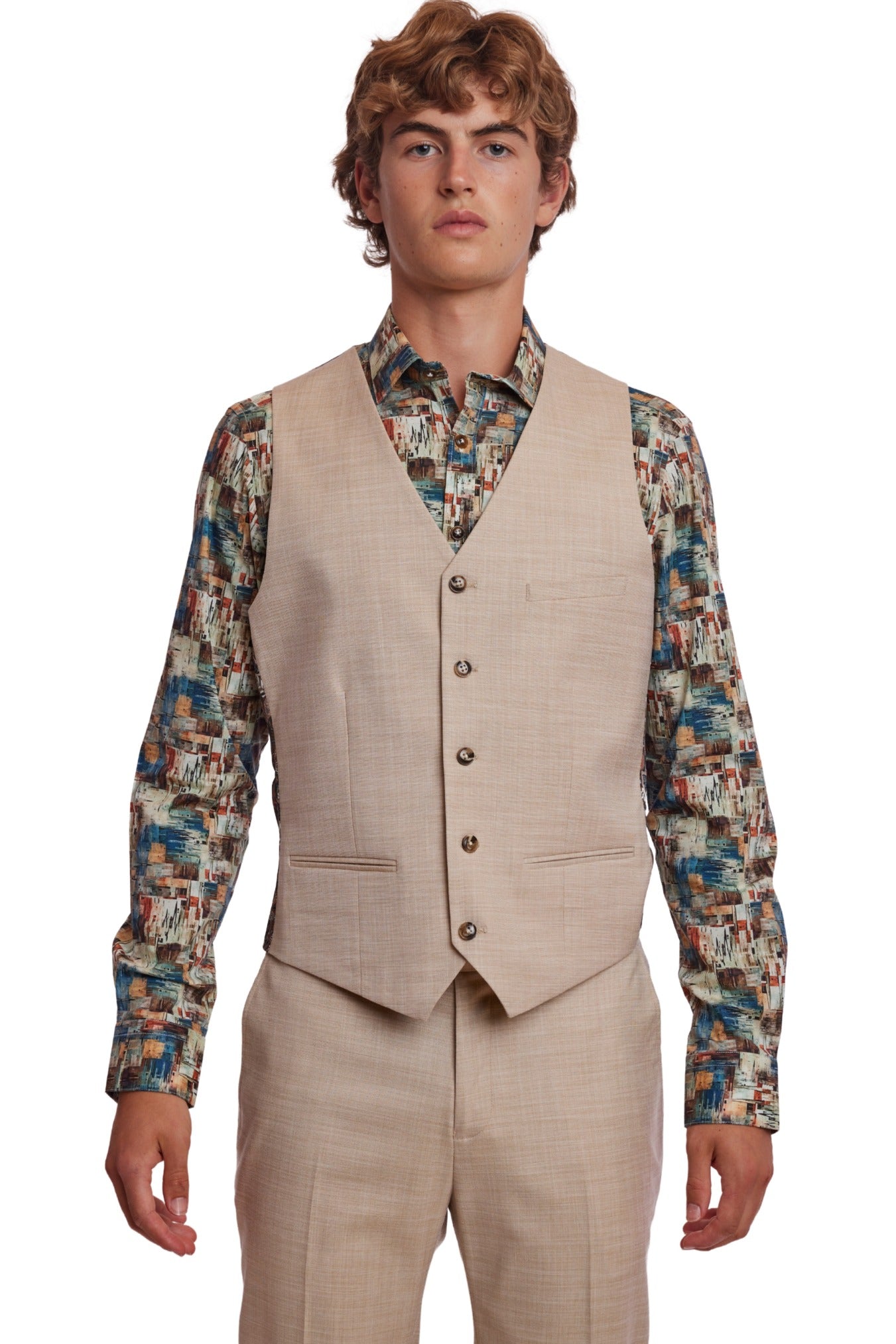 Eaton 5 Button Vest - slim - Cream Beige Shark