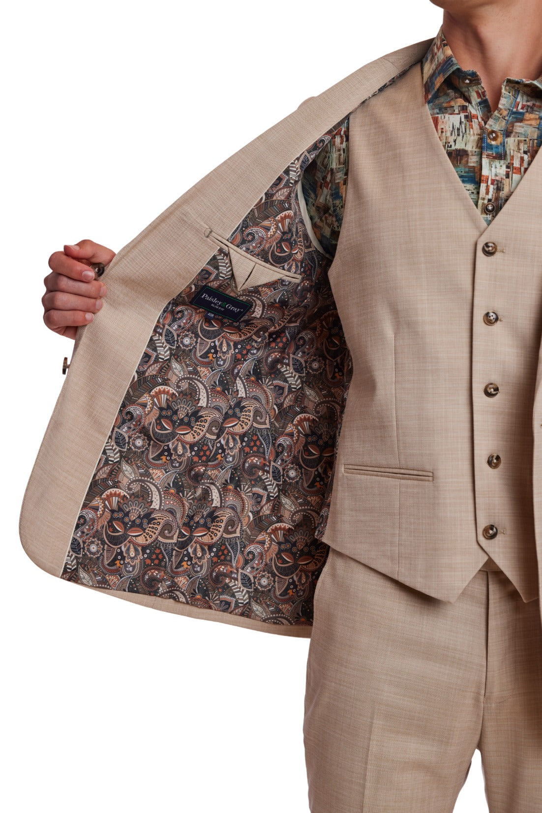 Eaton 5 Button Vest - slim - Cream Beige Shark