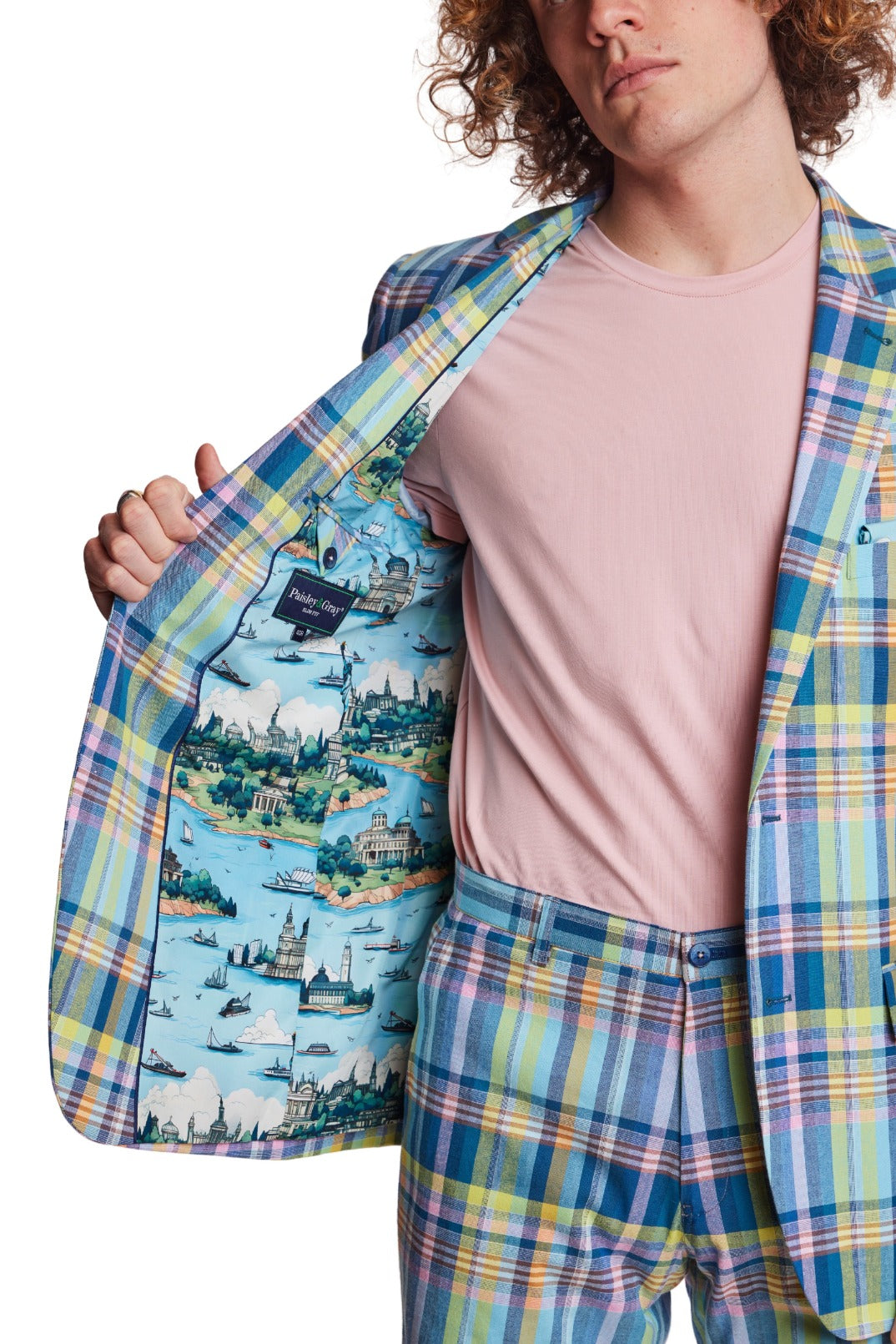 Dover Notch Jacket - slim - Pink Yellow Madras