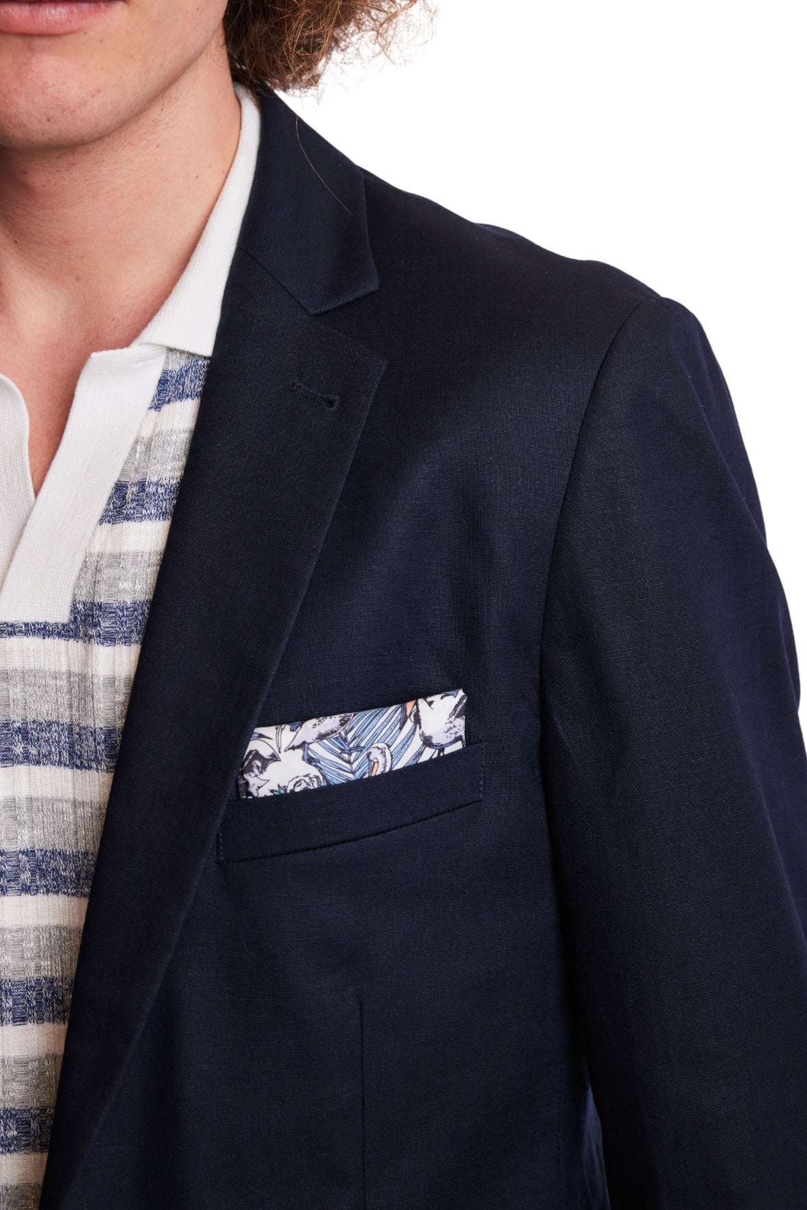 Dover Notch Jacket - slim - Navy Linen