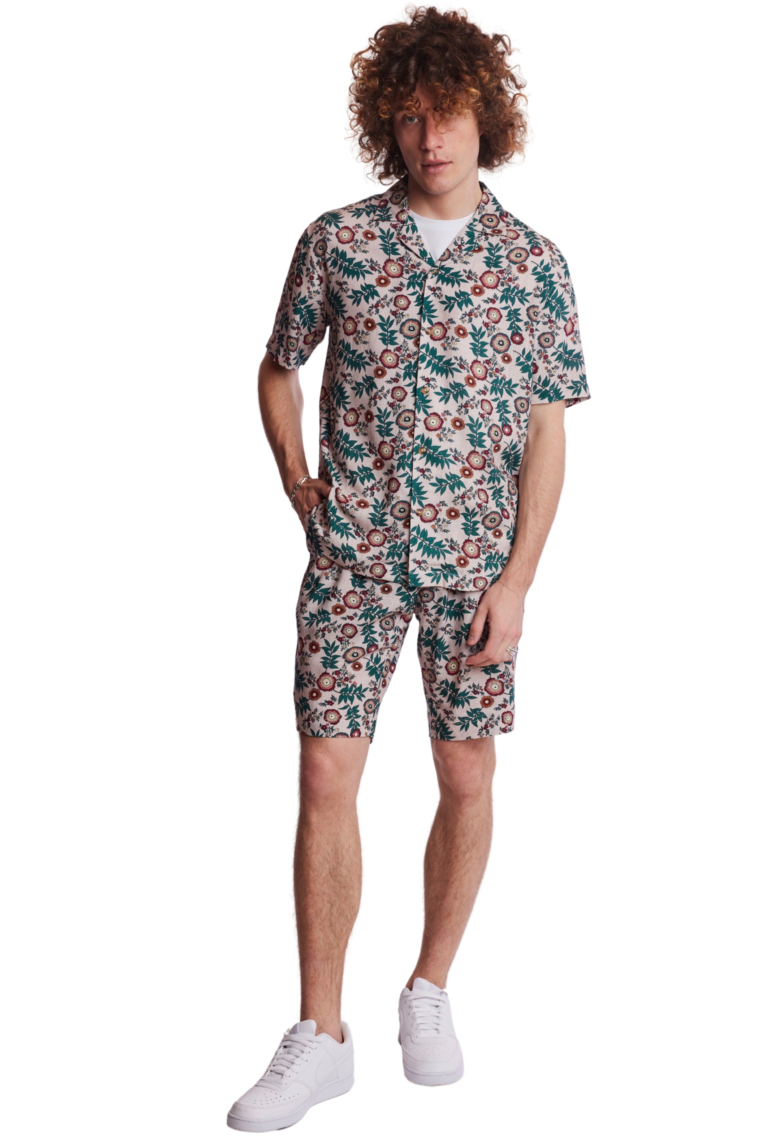 Felix Shorts - slim - Tan Flower Stencil