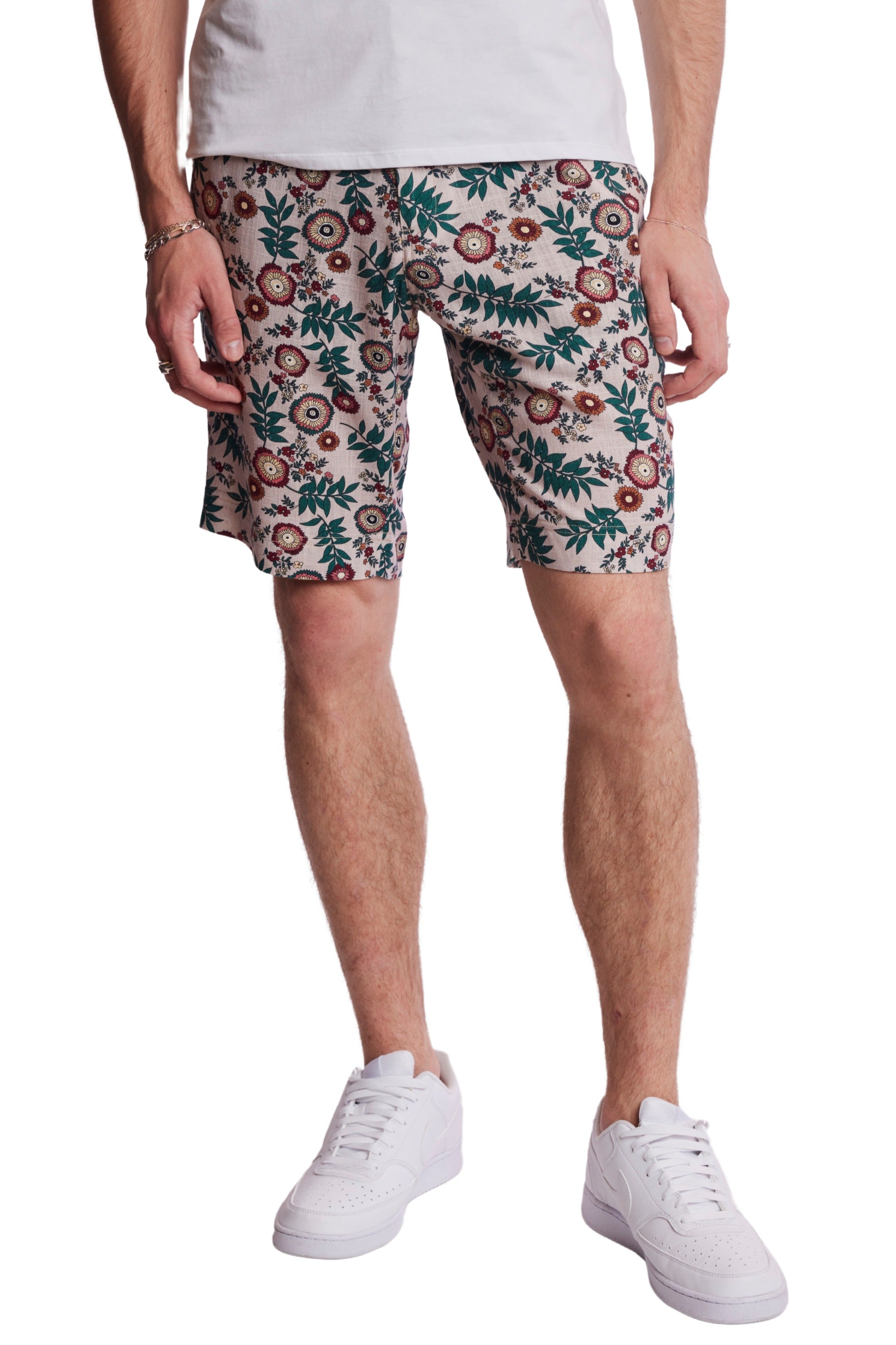 Felix Shorts - slim - Tan Flower Stencil