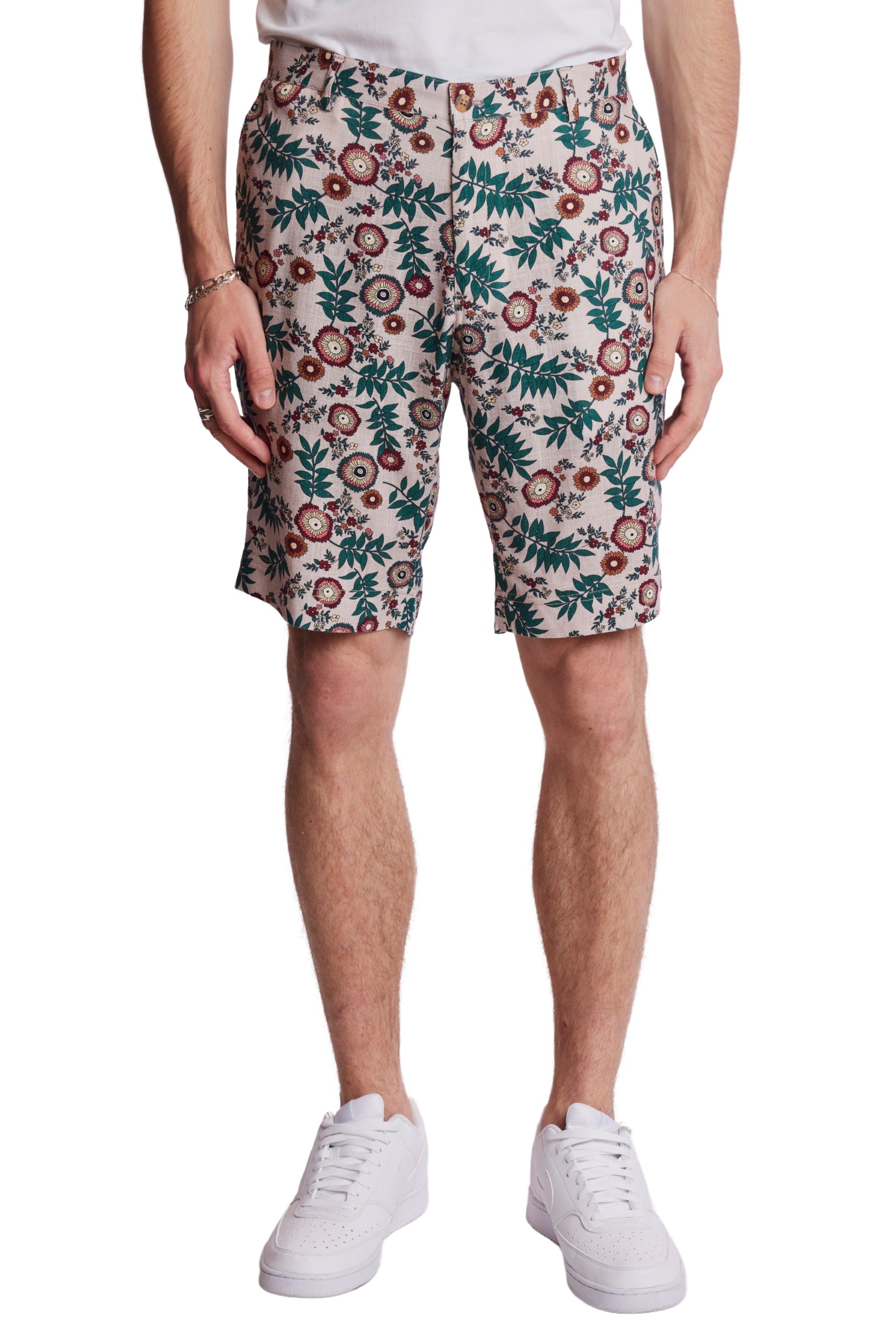 Felix Shorts - slim - Tan Flower Stencil