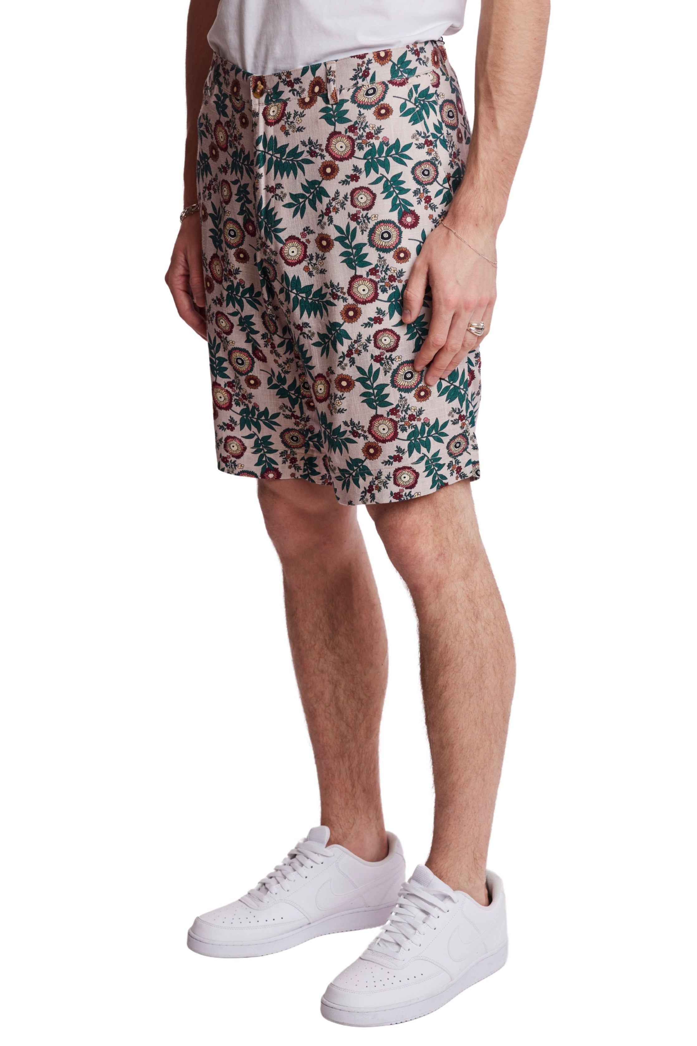 Felix Shorts - slim - Tan Flower Stencil