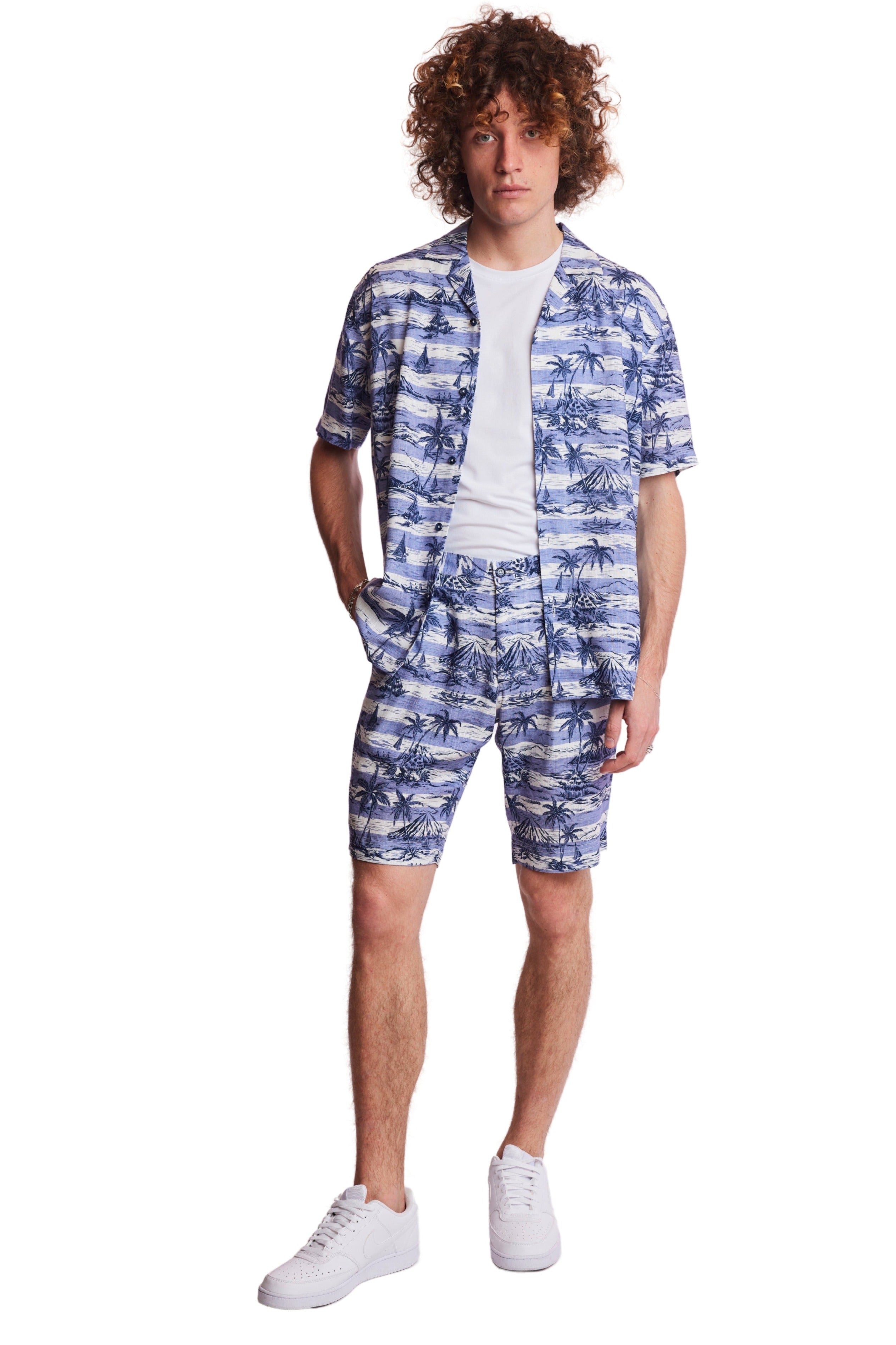 Felix Shorts - slim - Indigo Palms Stripe