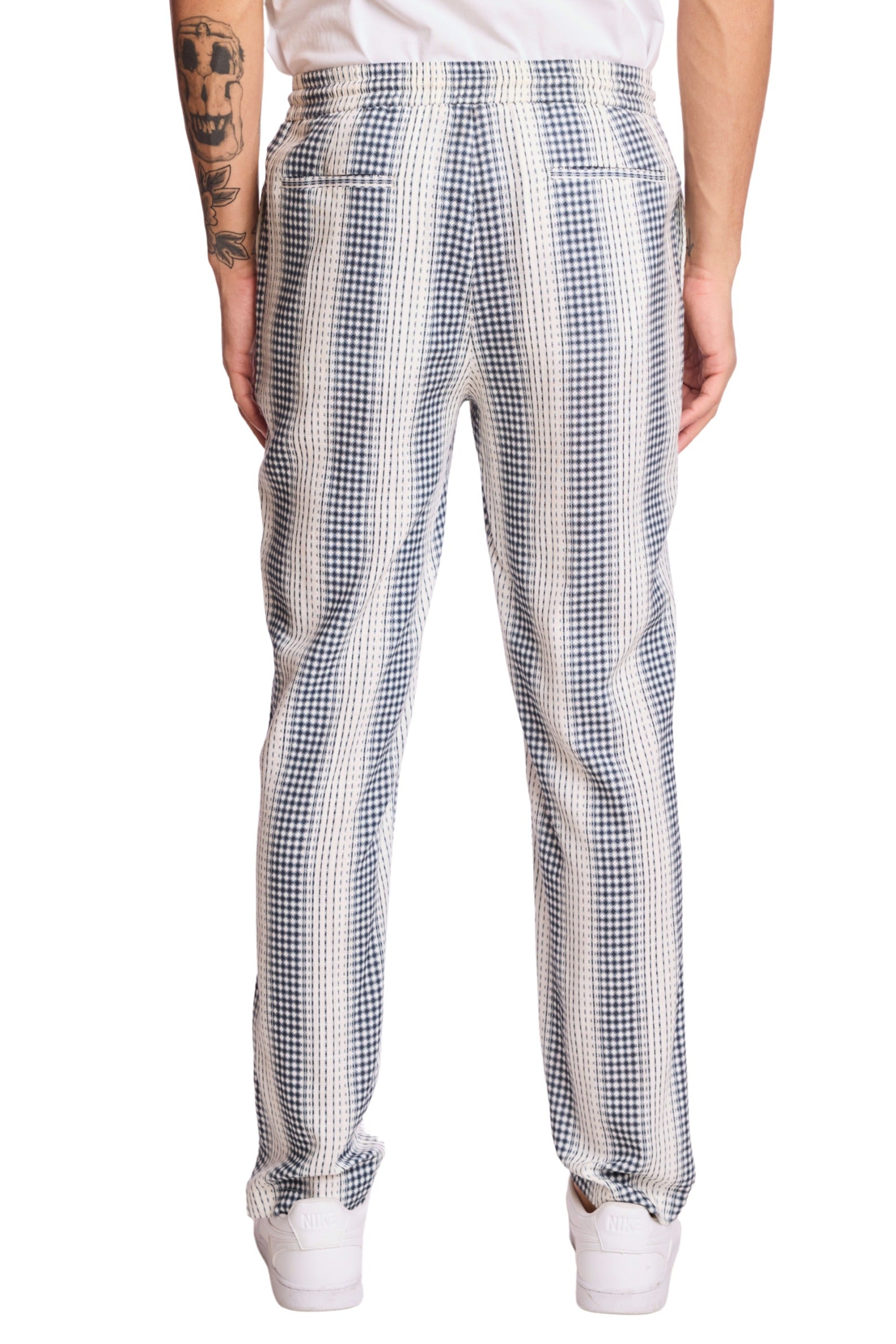 Chester Drawstring Pants - slim - Navy White Diamond Stripes