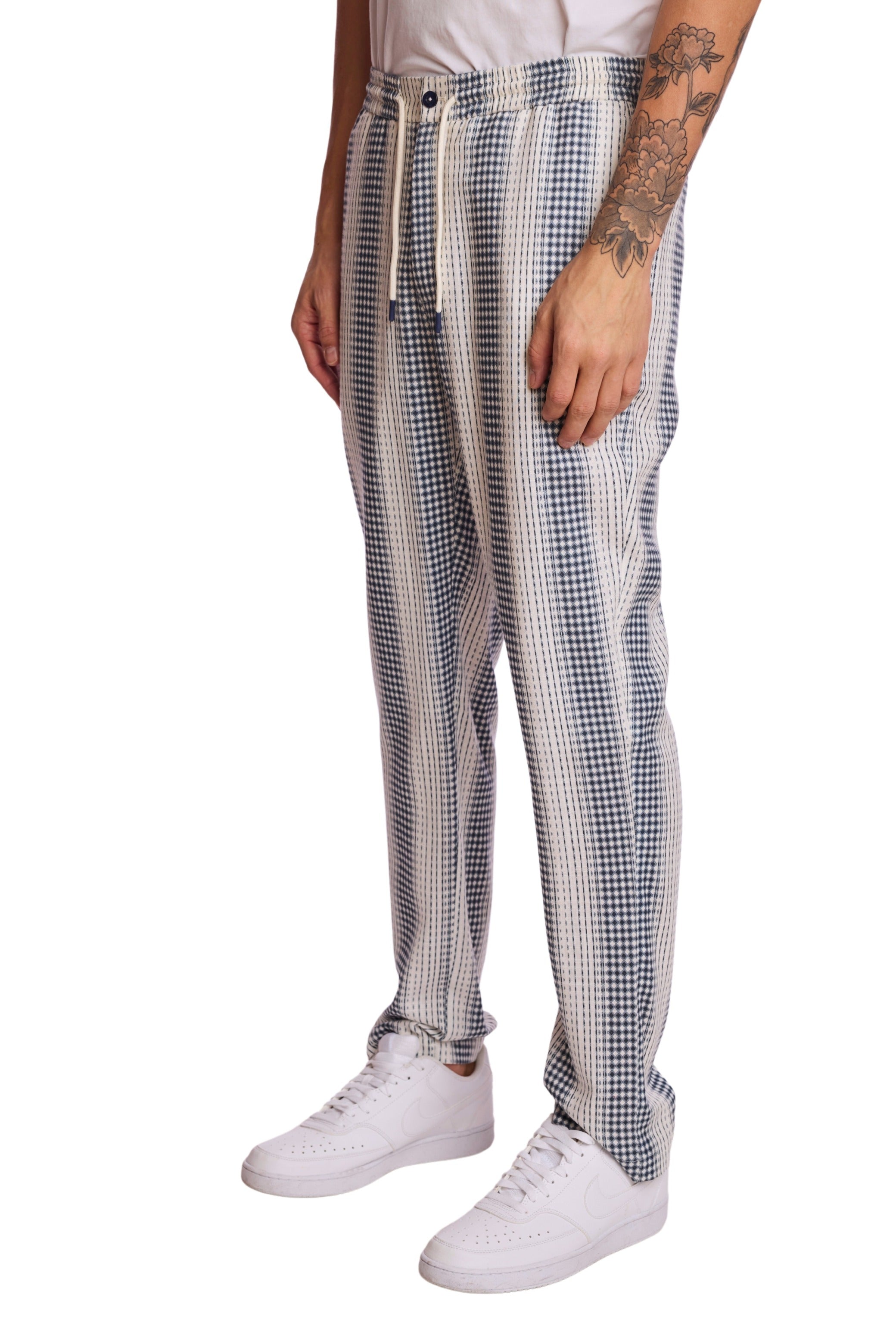 Chester Drawstring Pants - slim - Navy White Diamond Stripes