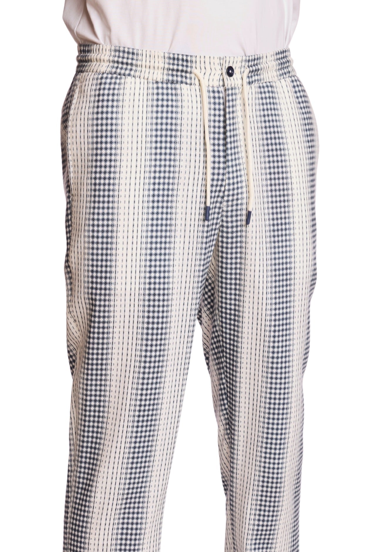 Chester Drawstring Pants - slim - Navy White Diamond Stripes