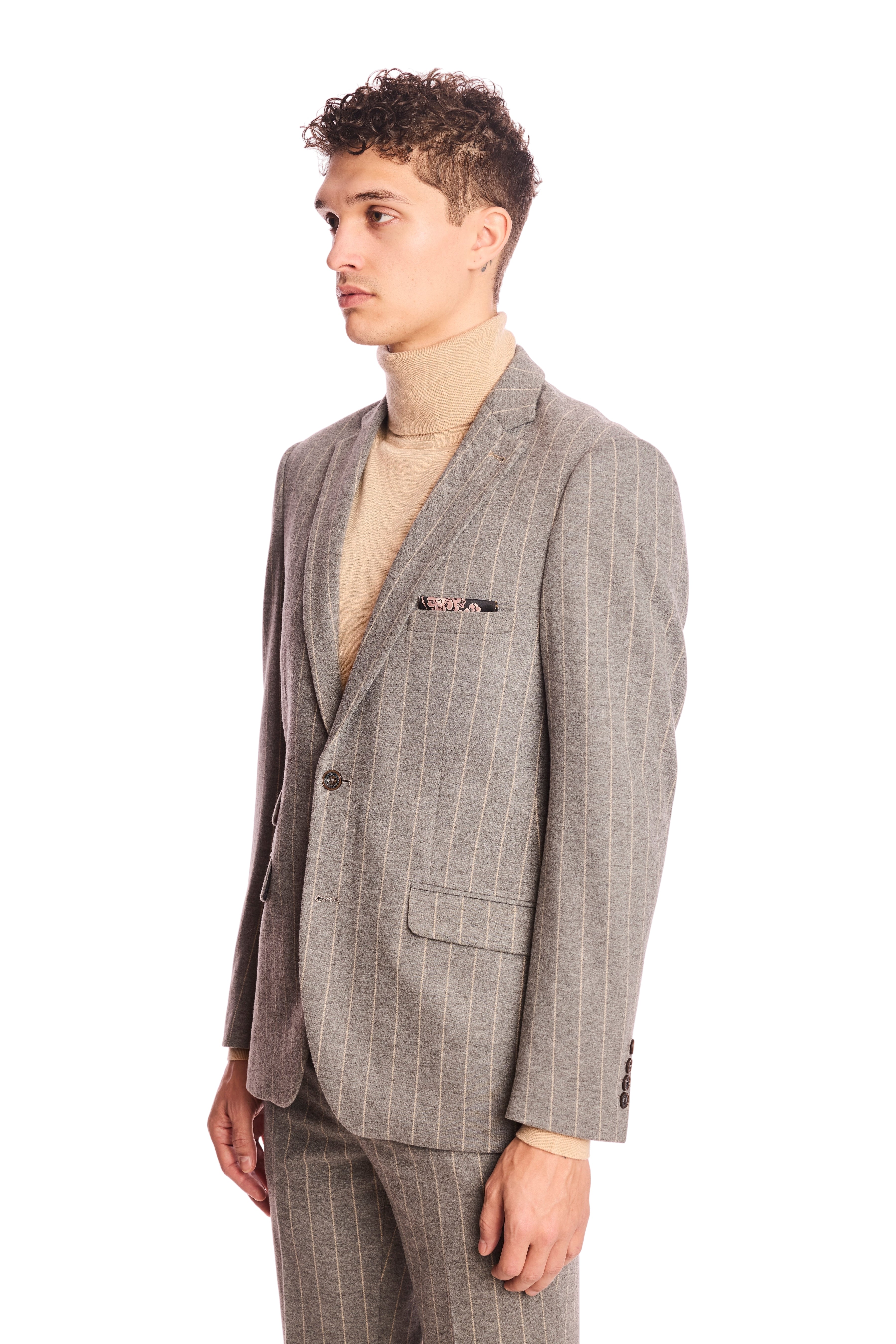 Dover Notch Jacket - slim - LT Grey Tan Pinstripe