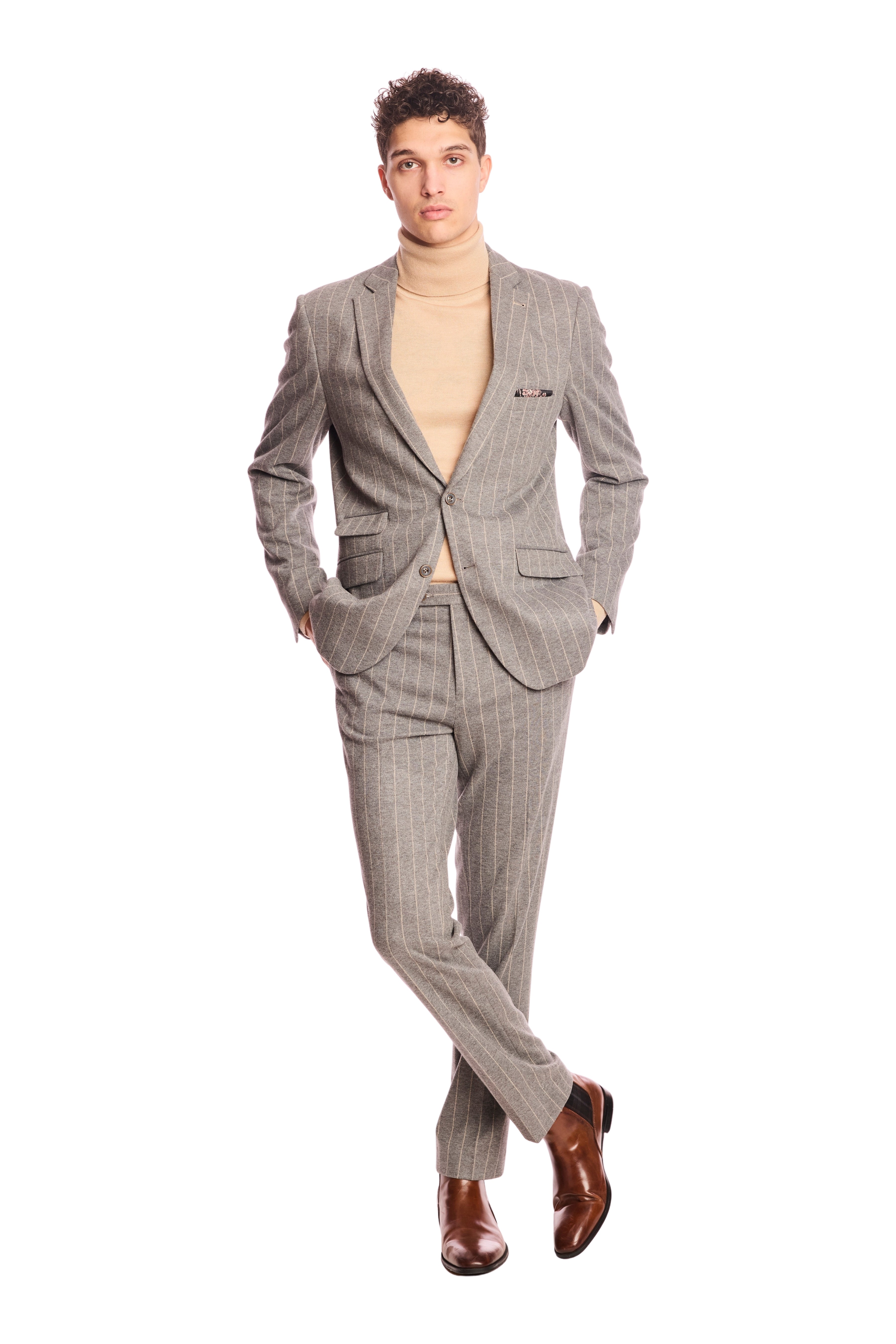 Dover Notch Jacket - slim - LT Grey Tan Pinstripe