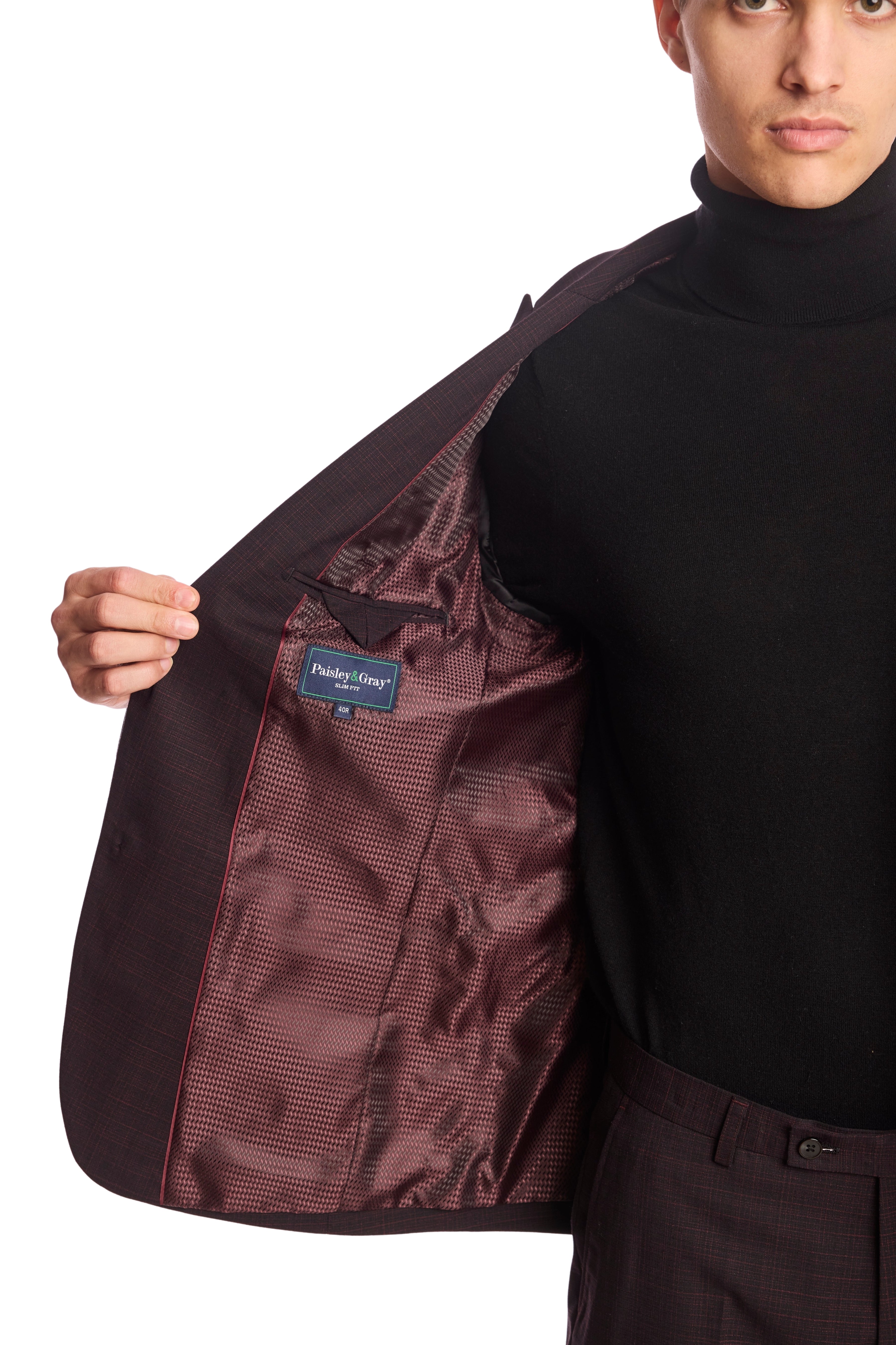 Ashton Peak Jacket - slim - Black Burgundy Grid
