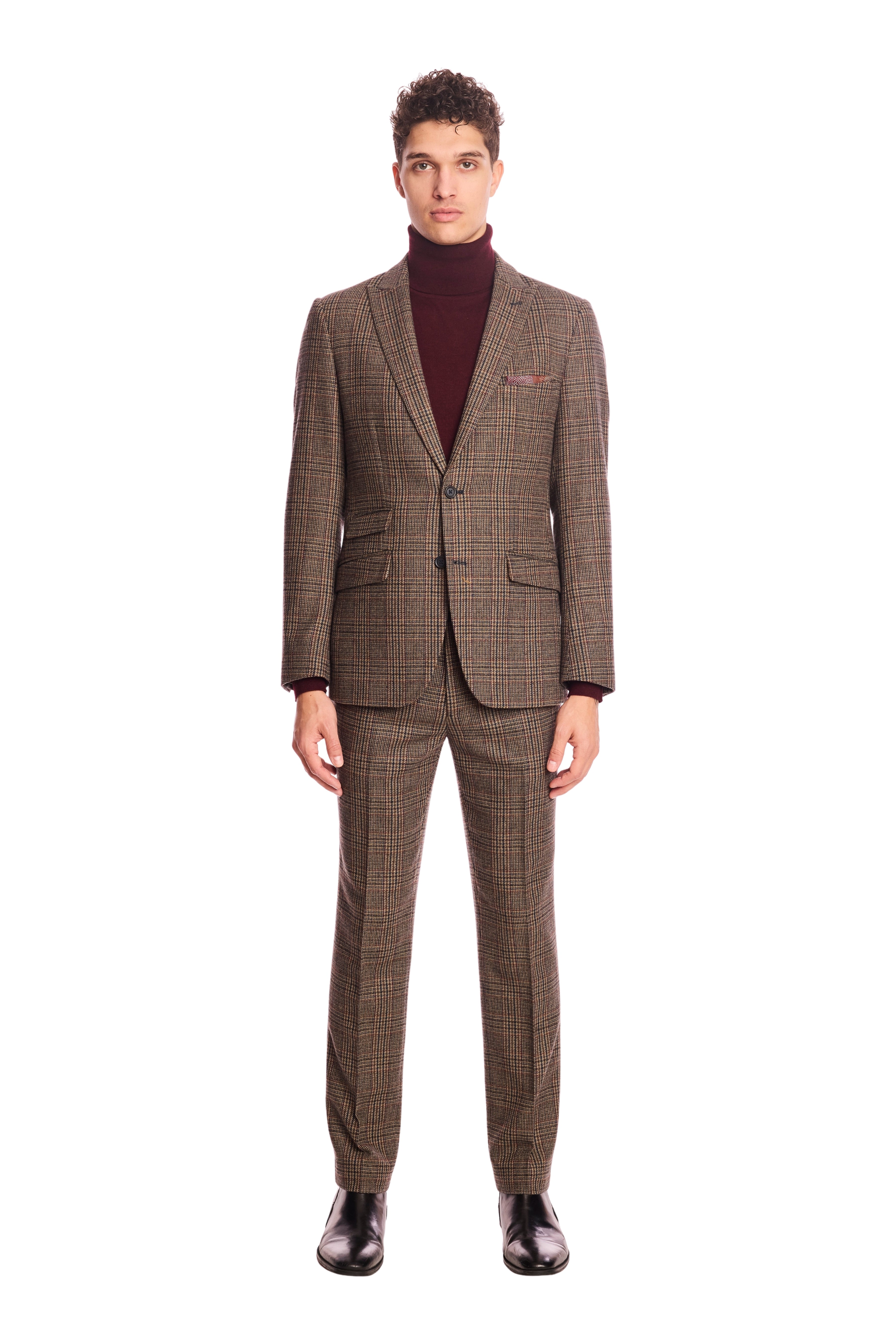 Ashton Peak Jacket - slim - Teal Burgundy Brown Plaid