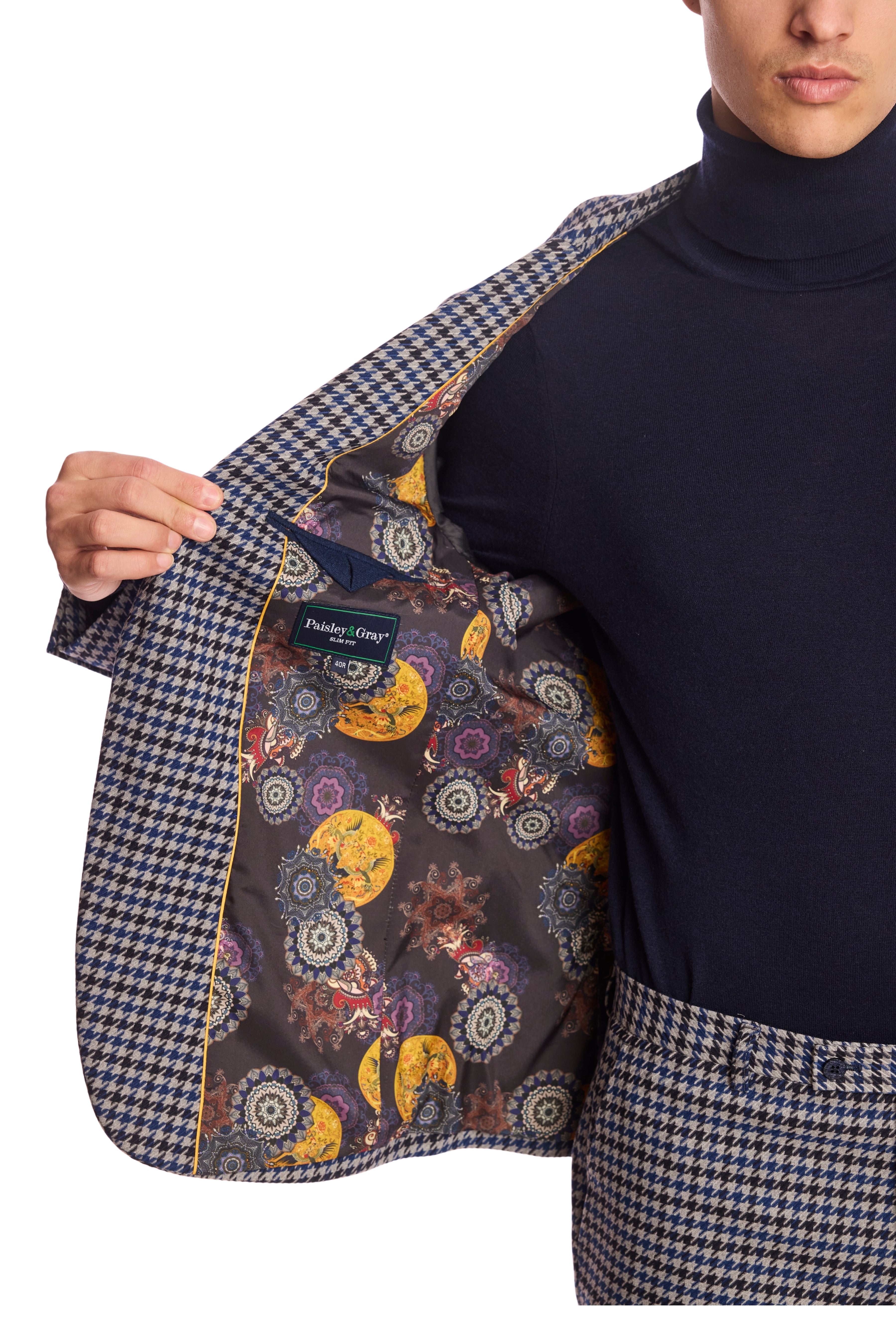 Dover Notch Jacket - slim - Blue Black Houndstooth