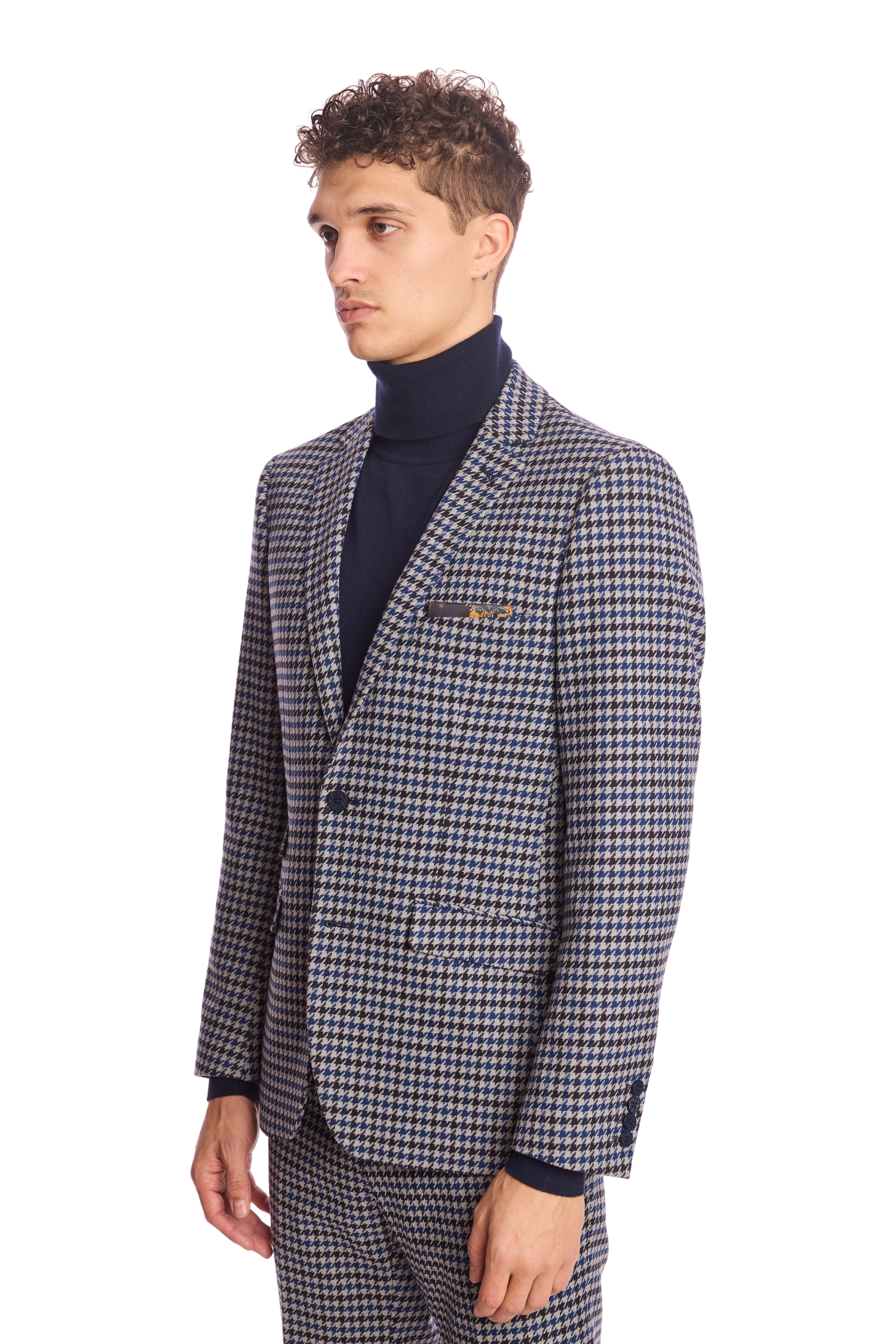 Dover Notch Jacket - slim - Blue Black Houndstooth