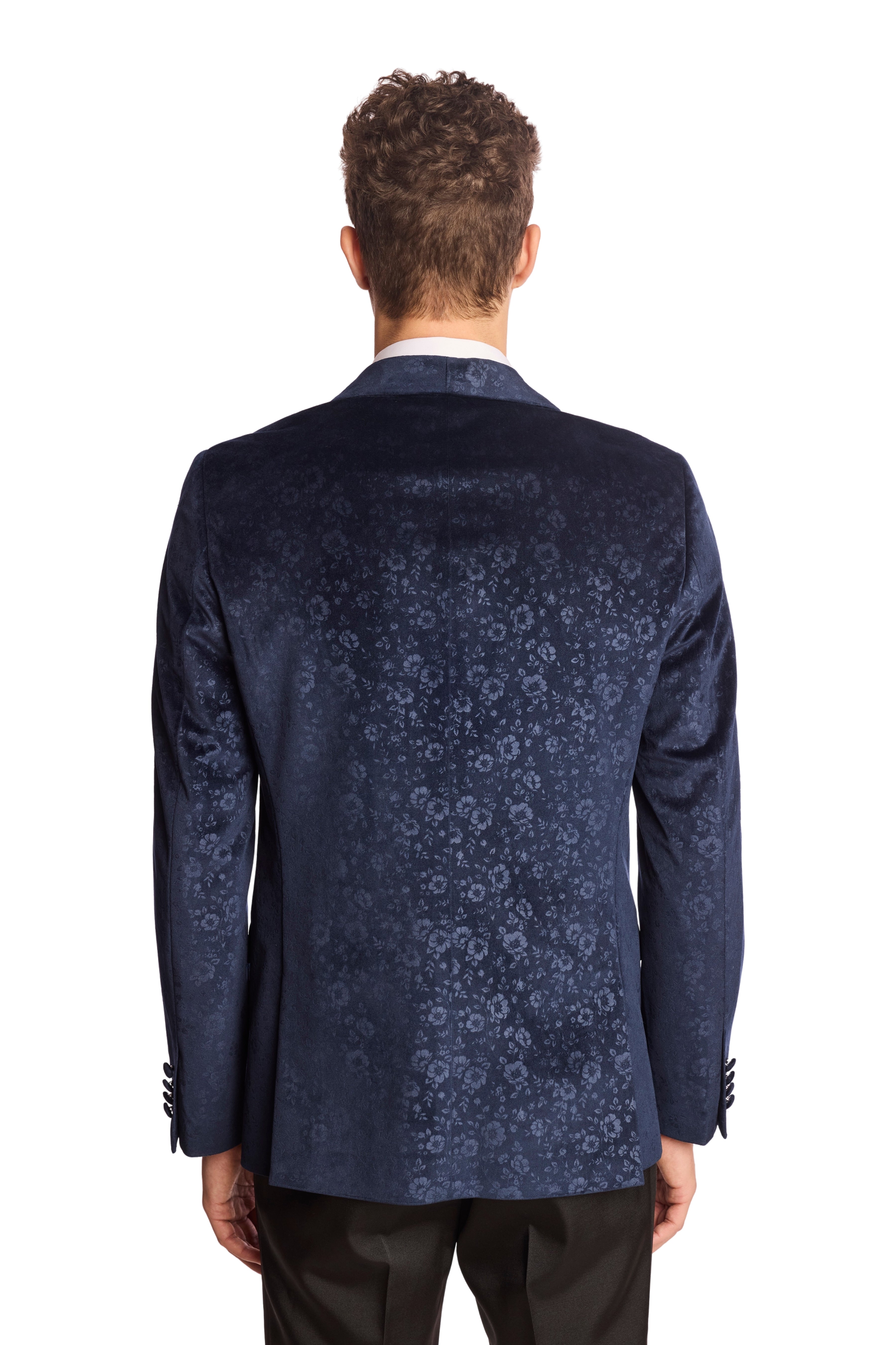 Regent Shawl Tux Jacket - slim - Navy Floral Velvet
