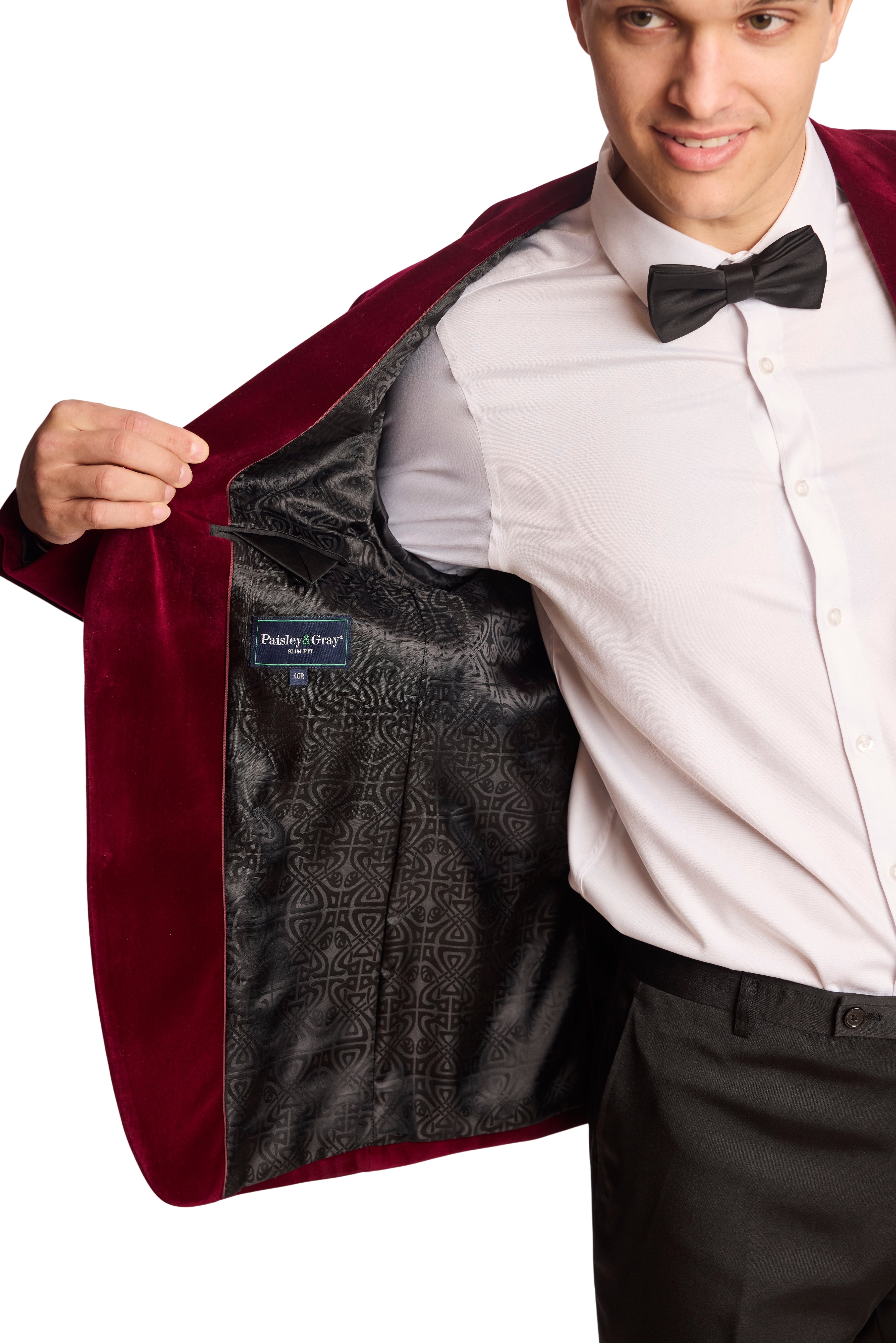 Kyle Big Peak Tux Jacket - slim - Bordeaux Velvet