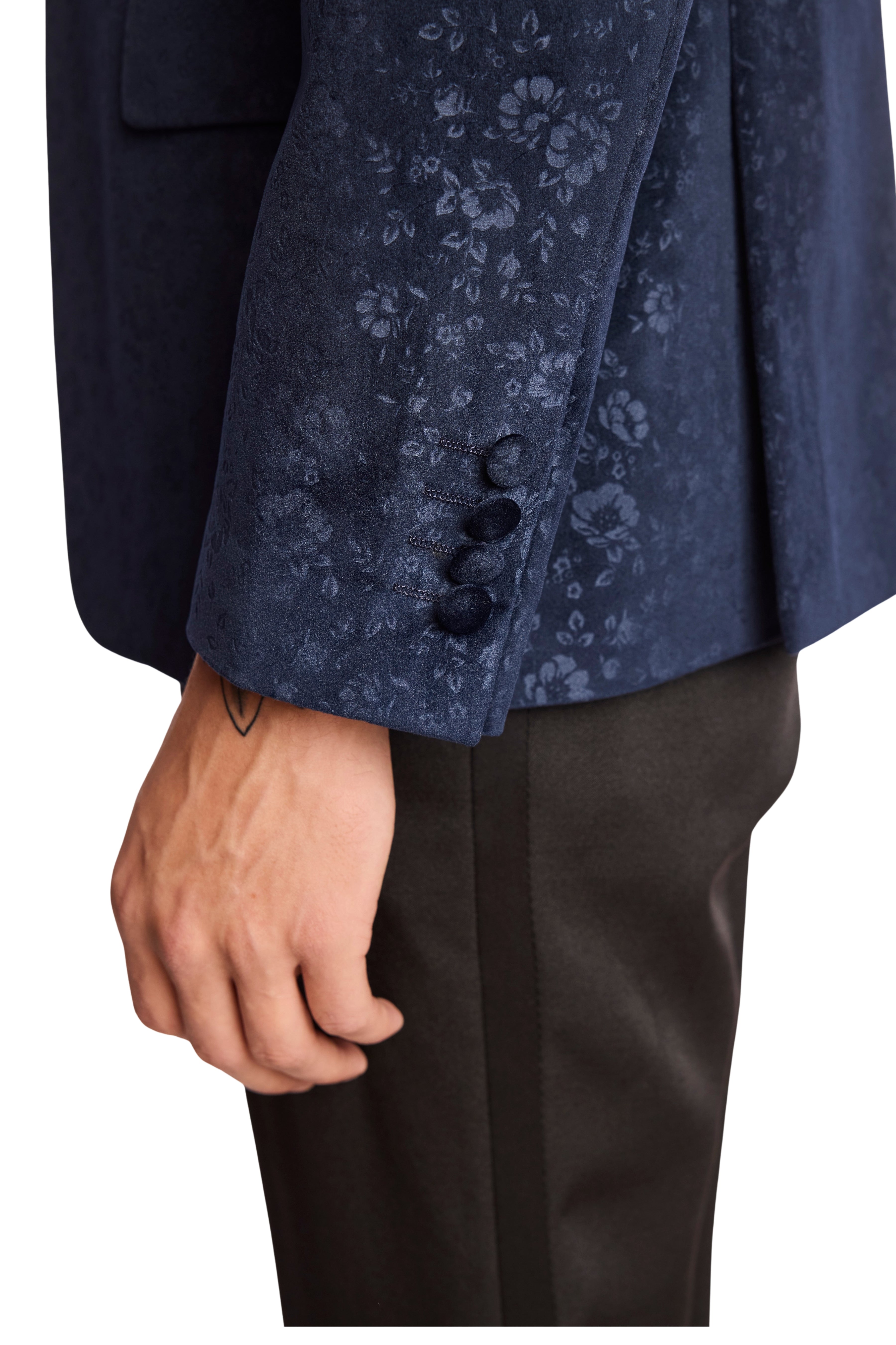 Regent Shawl Tux Jacket - slim - Navy Floral Velvet