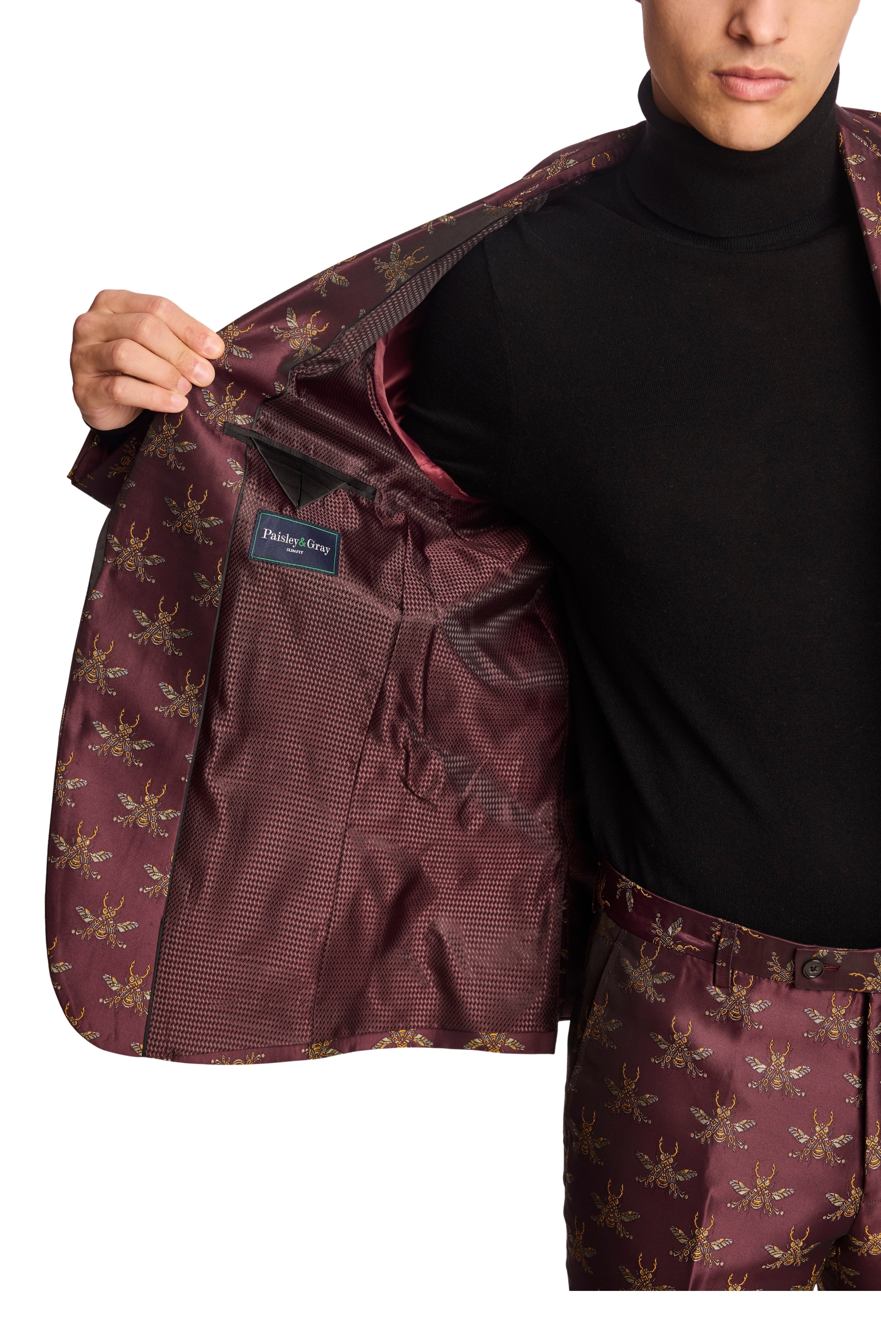 Grosvenor Peak Tux Jacket - slim - Cherry Lacquer Bees