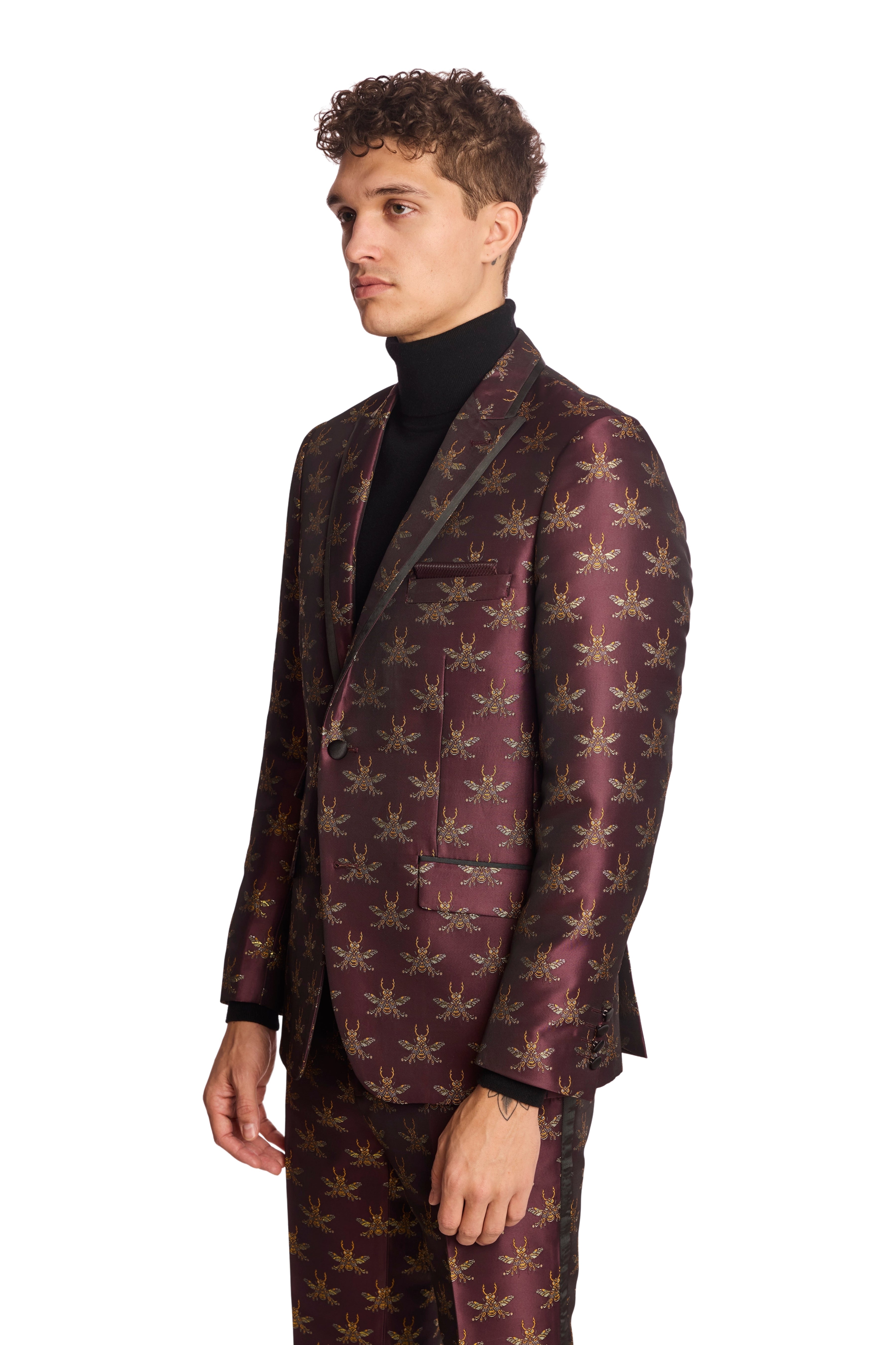 Grosvenor Peak Tux Jacket - slim - Cherry Lacquer Bees
