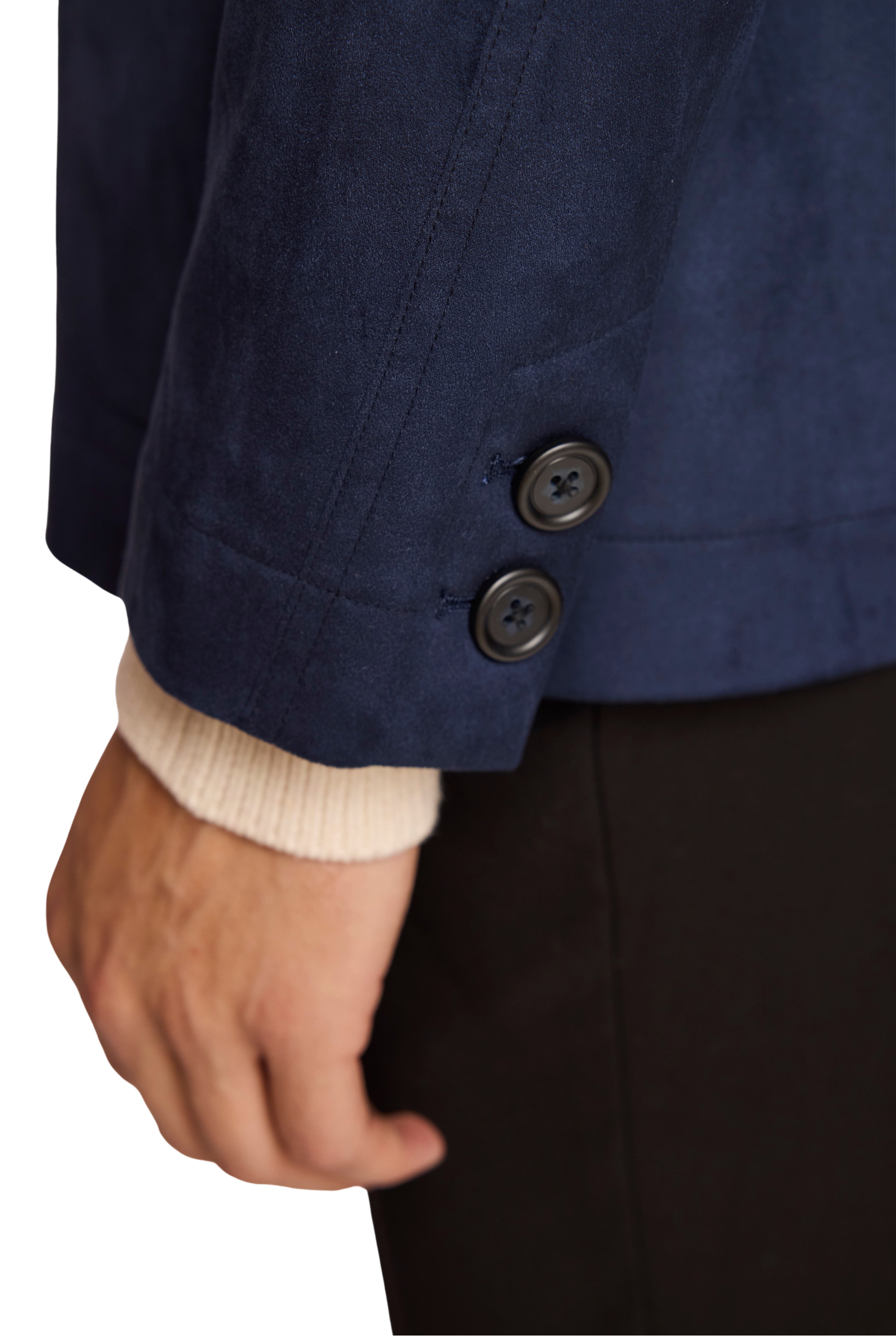 New City Button Up Jacket - Navy Blue Microsuede