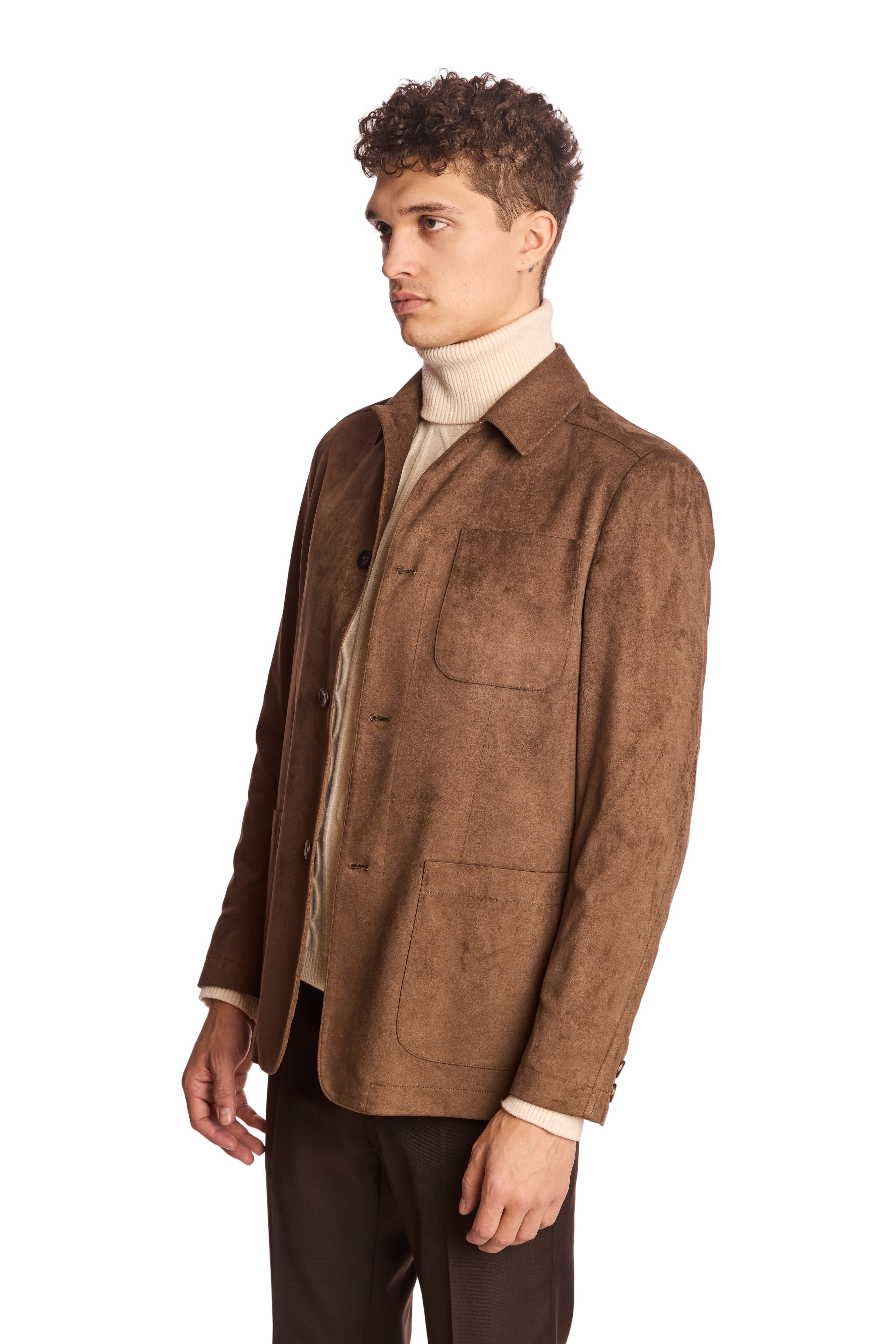 New City Button Up Jacket - Dark Brown Microsuede