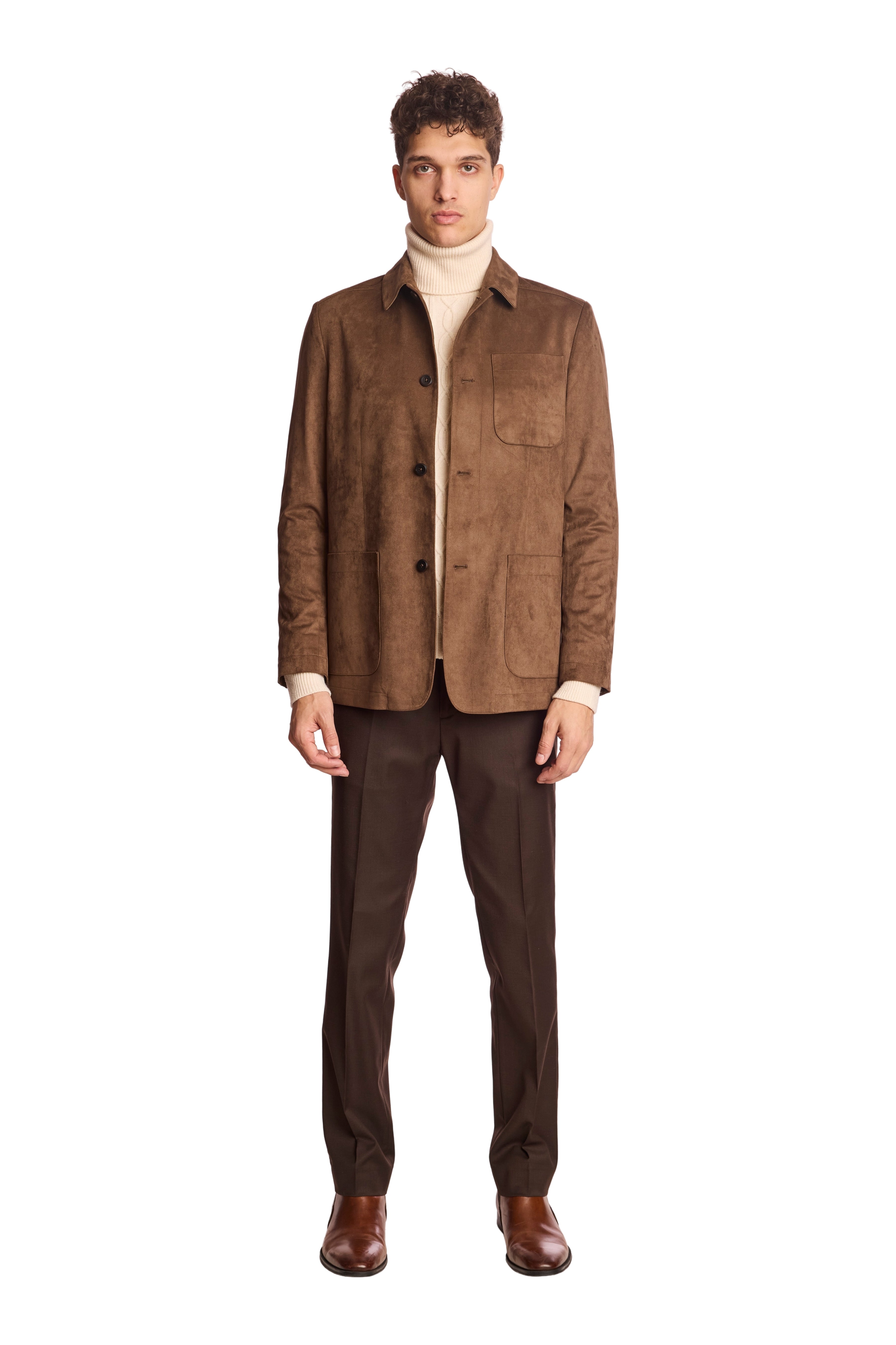 New City Button Up Jacket - Dark Brown Microsuede