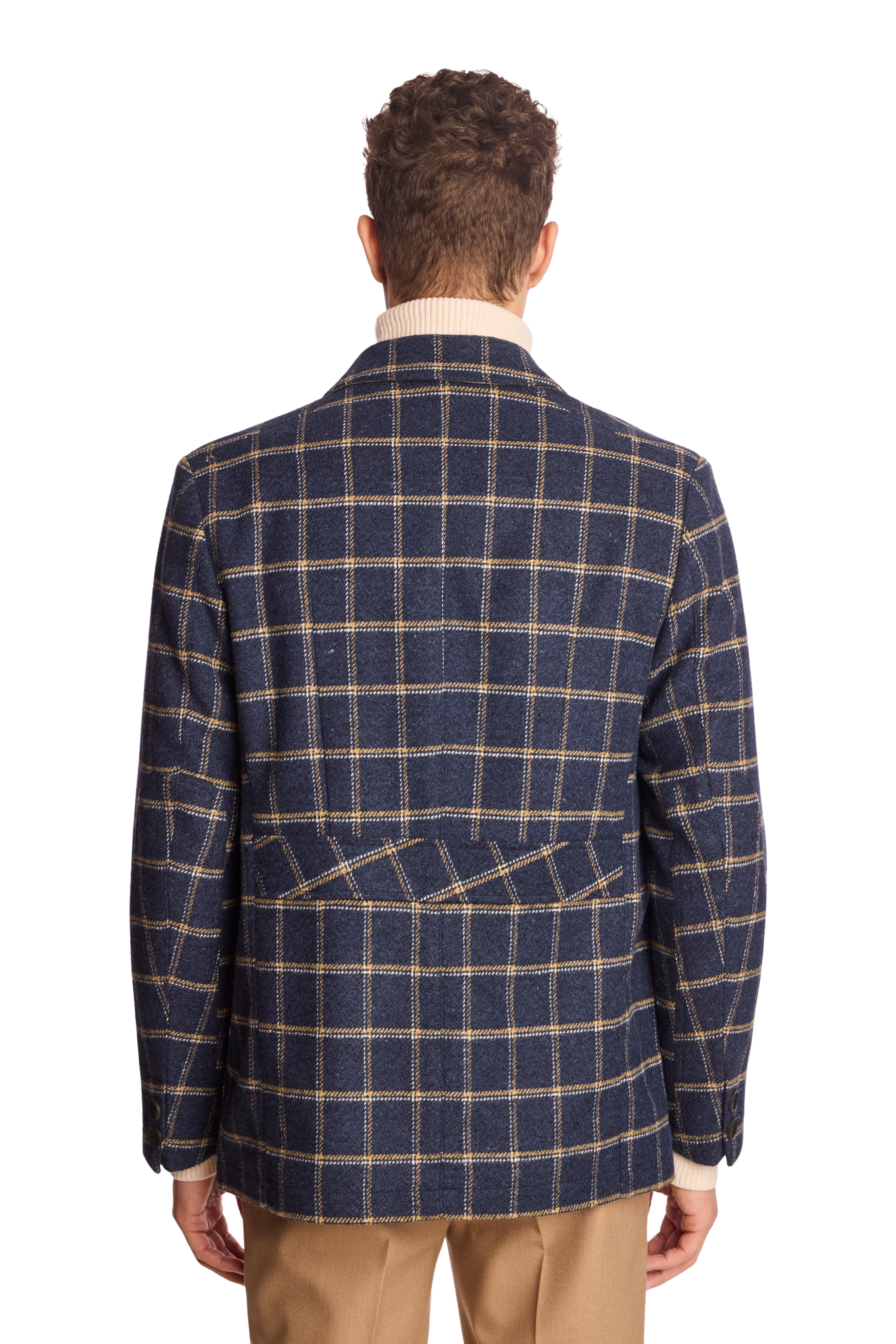 New City Button Up Jacket - Blue Mustard White Windowpane