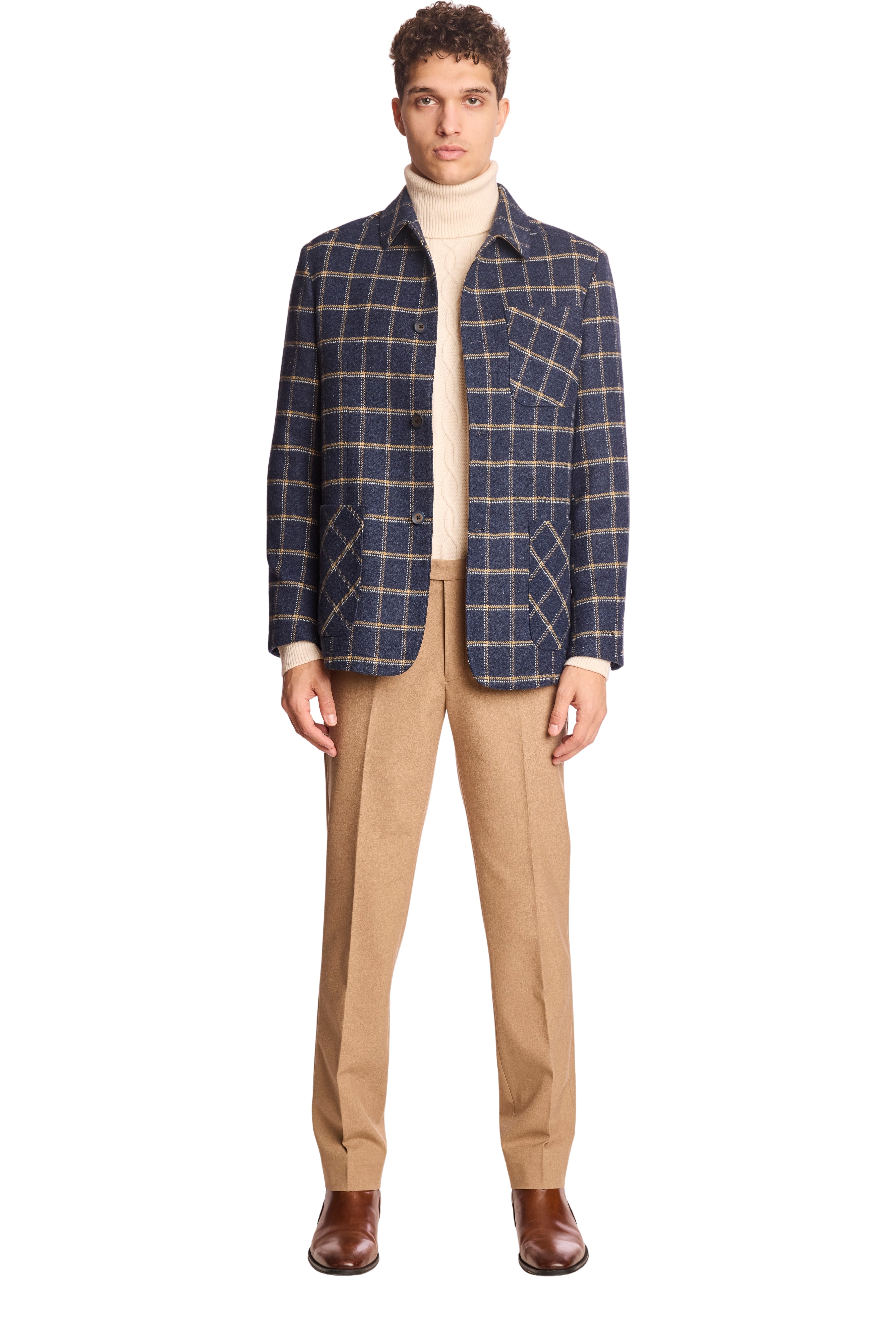 New City Button Up Jacket - Blue Mustard White Windowpane