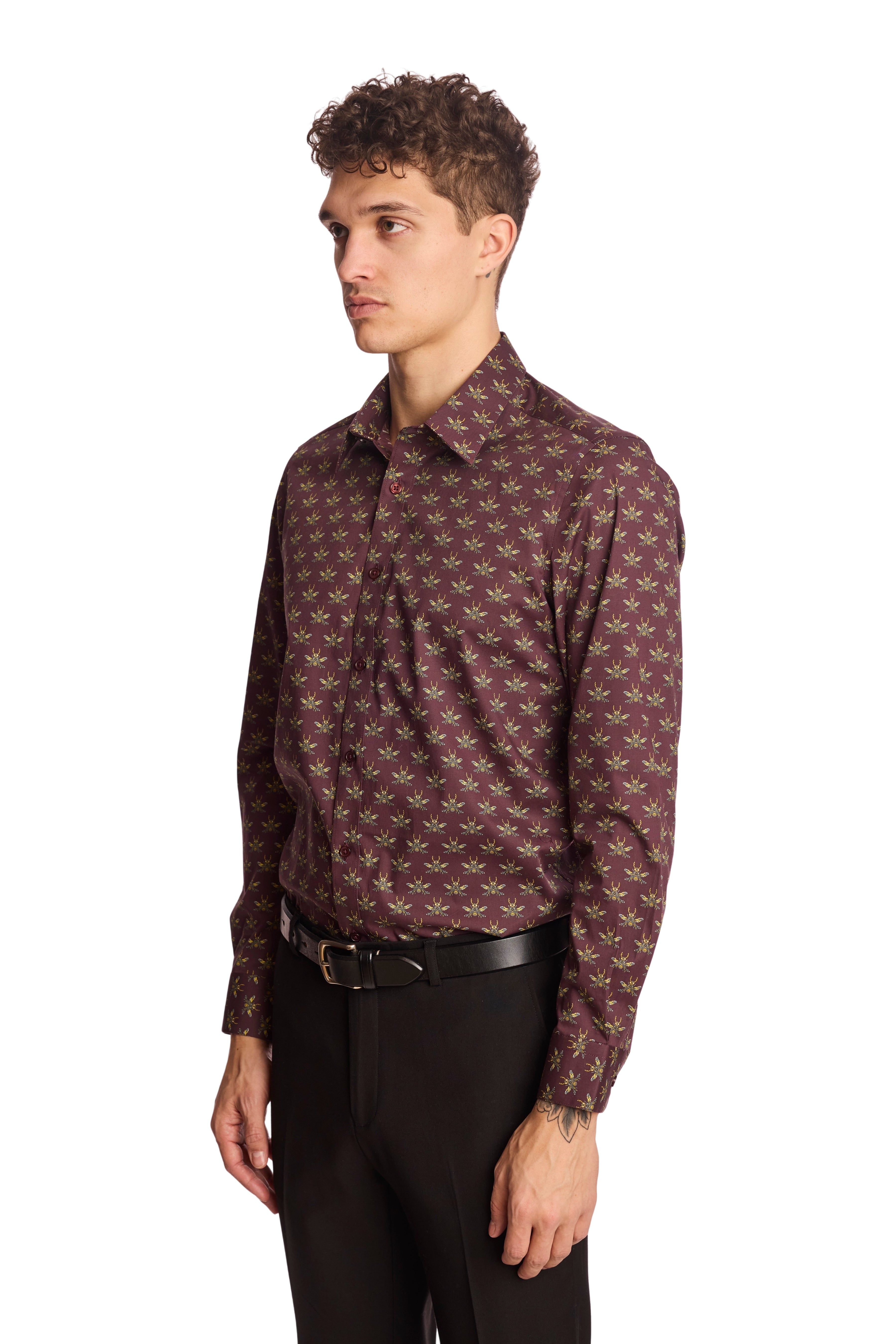 Parker Pointed Collar Shirt - Cherry Lacquer Bees