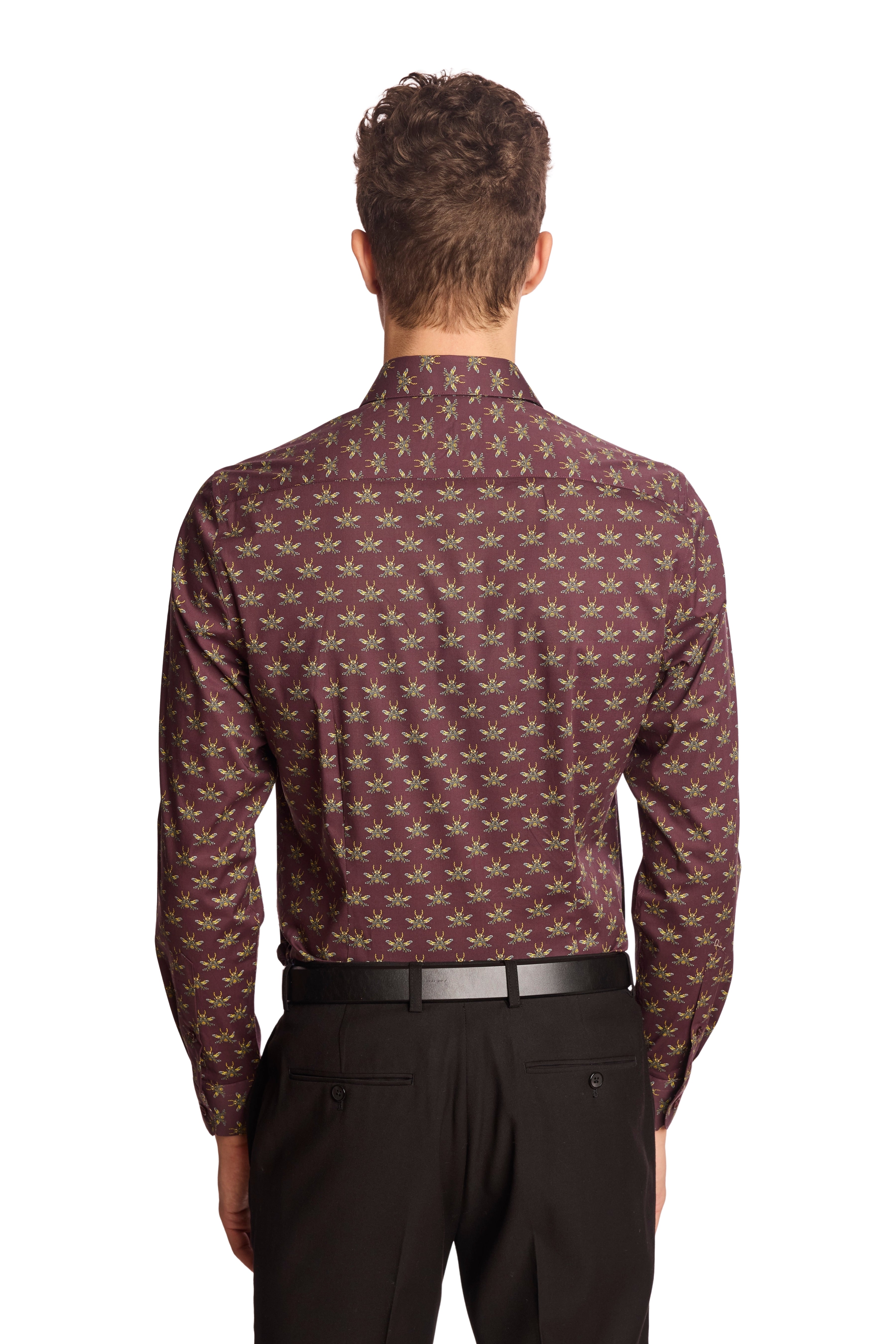 Parker Pointed Collar Shirt - Cherry Lacquer Bees