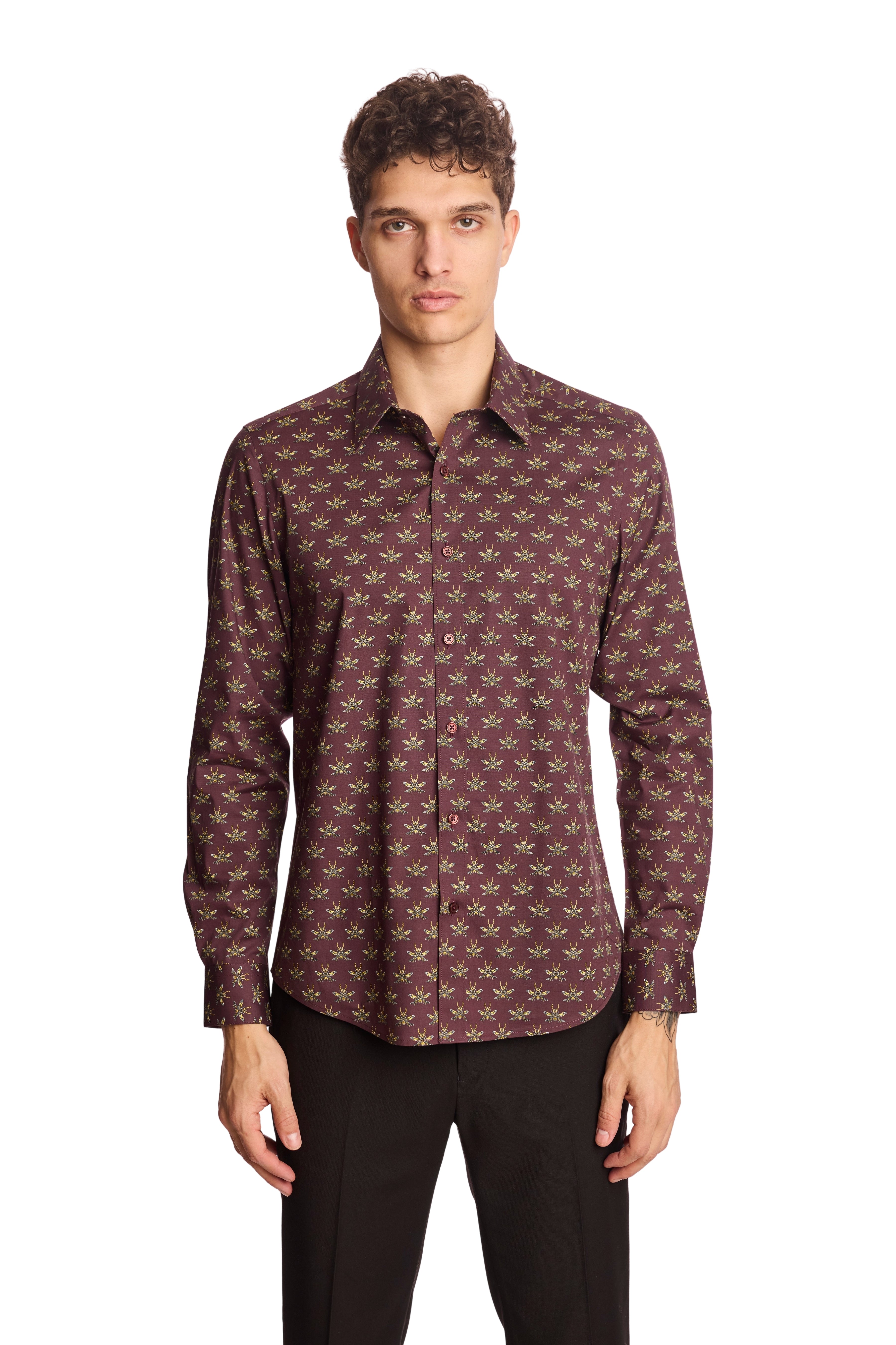 Parker Pointed Collar Shirt - Cherry Lacquer Bees