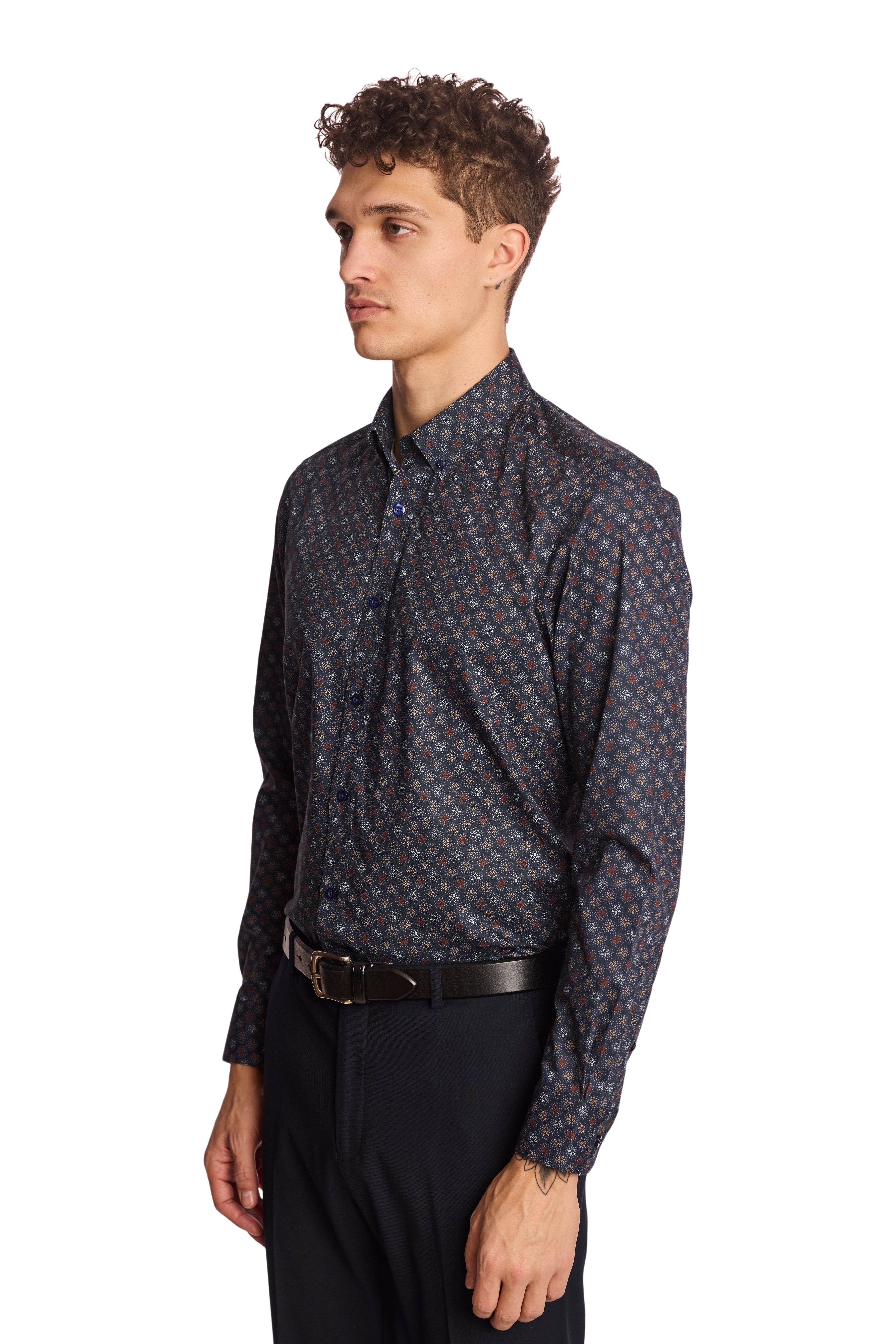 Brian Button Down Shirt - Navy & Tan Stars