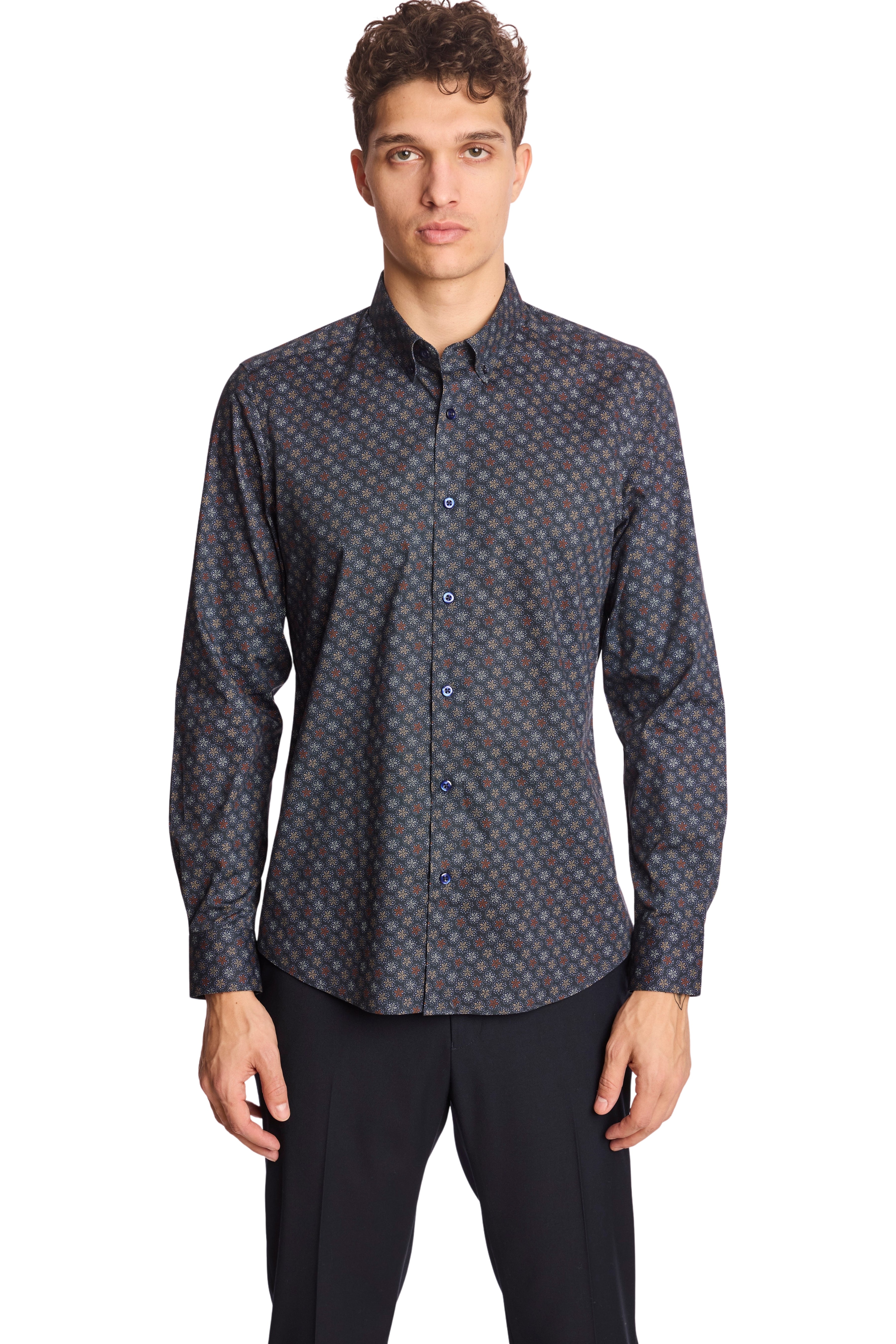 Brian Button Down Shirt - Navy & Tan Stars