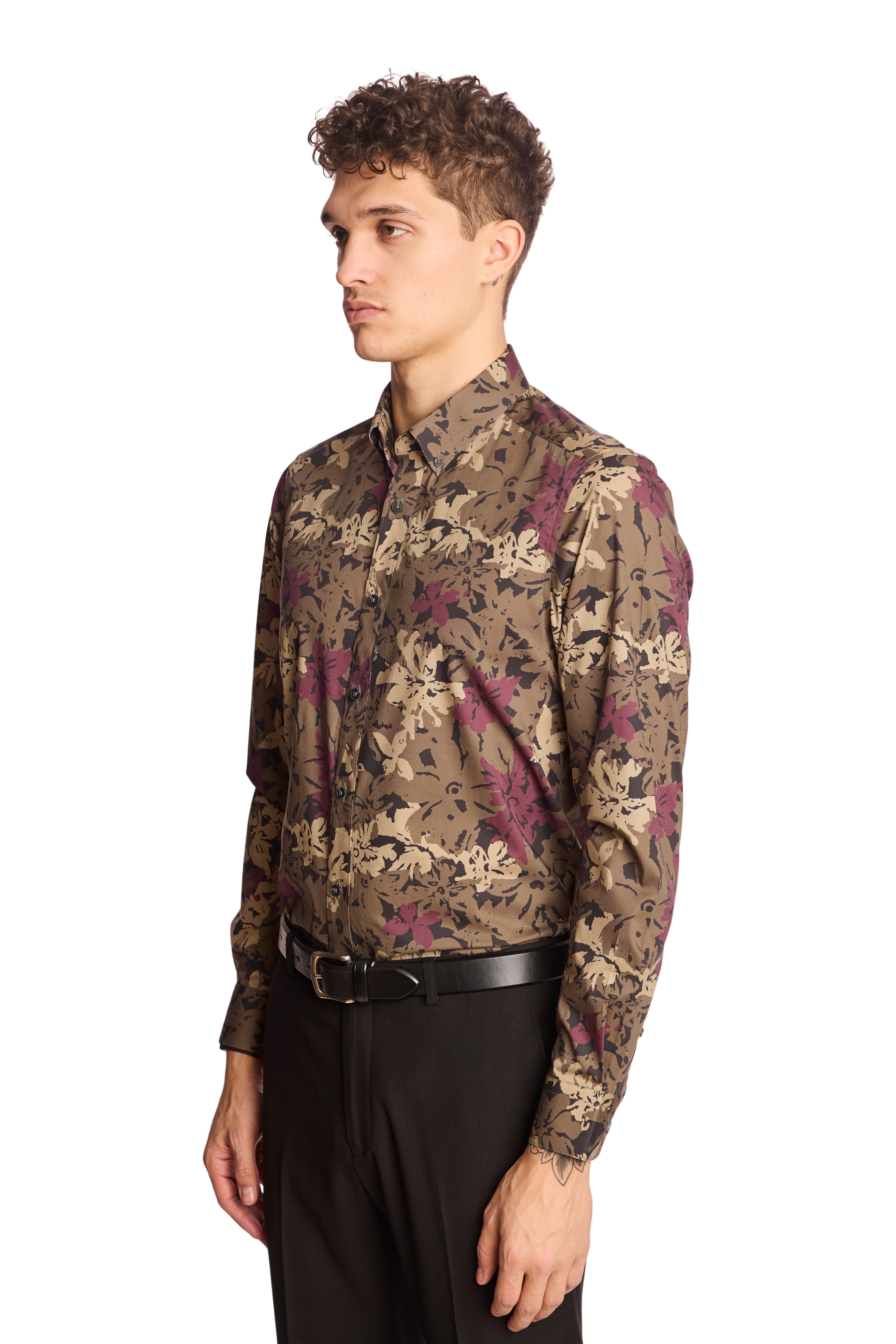 Brian Button Down Shirt - Army Burgundy Floral