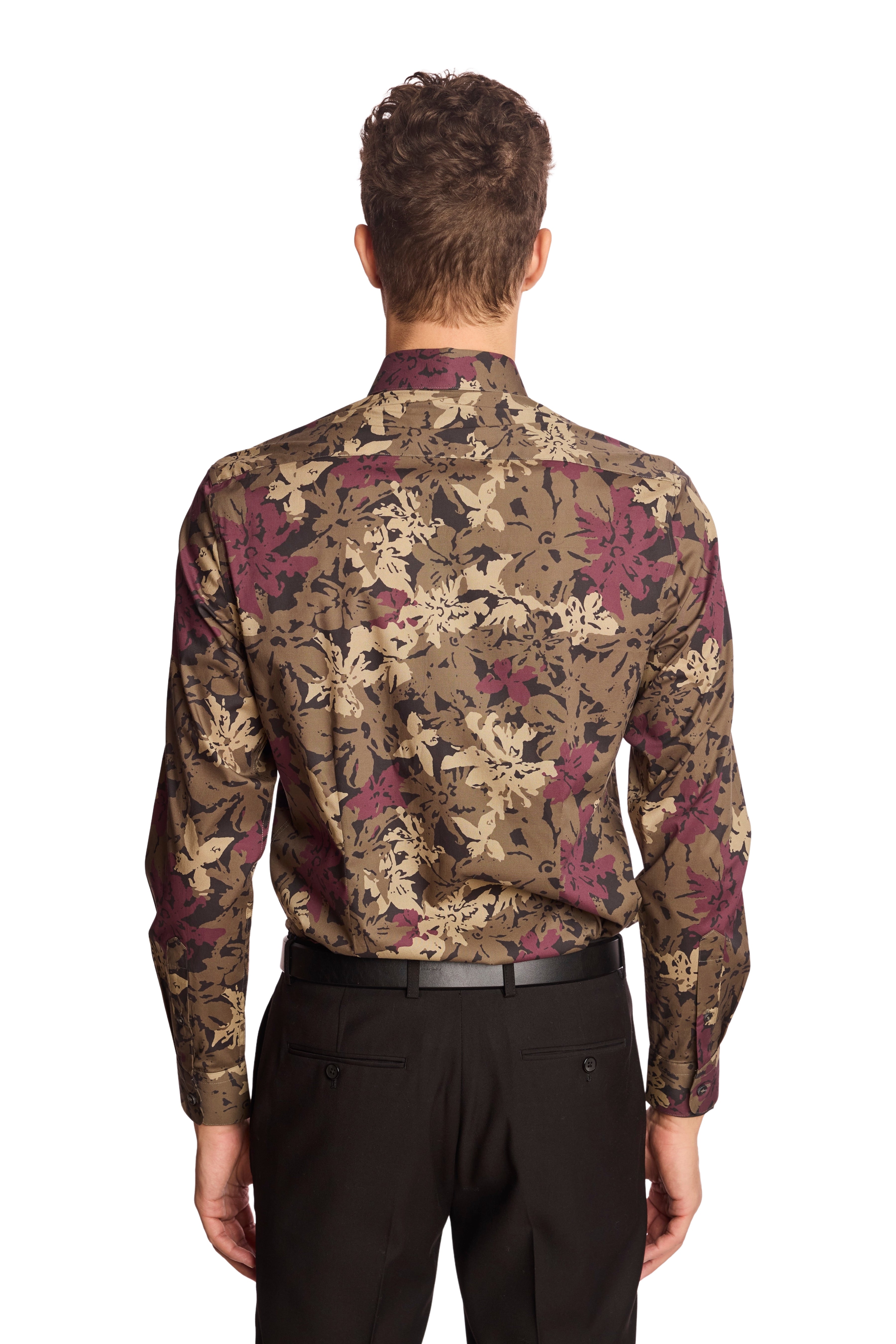 Brian Button Down Shirt - Army Burgundy Floral