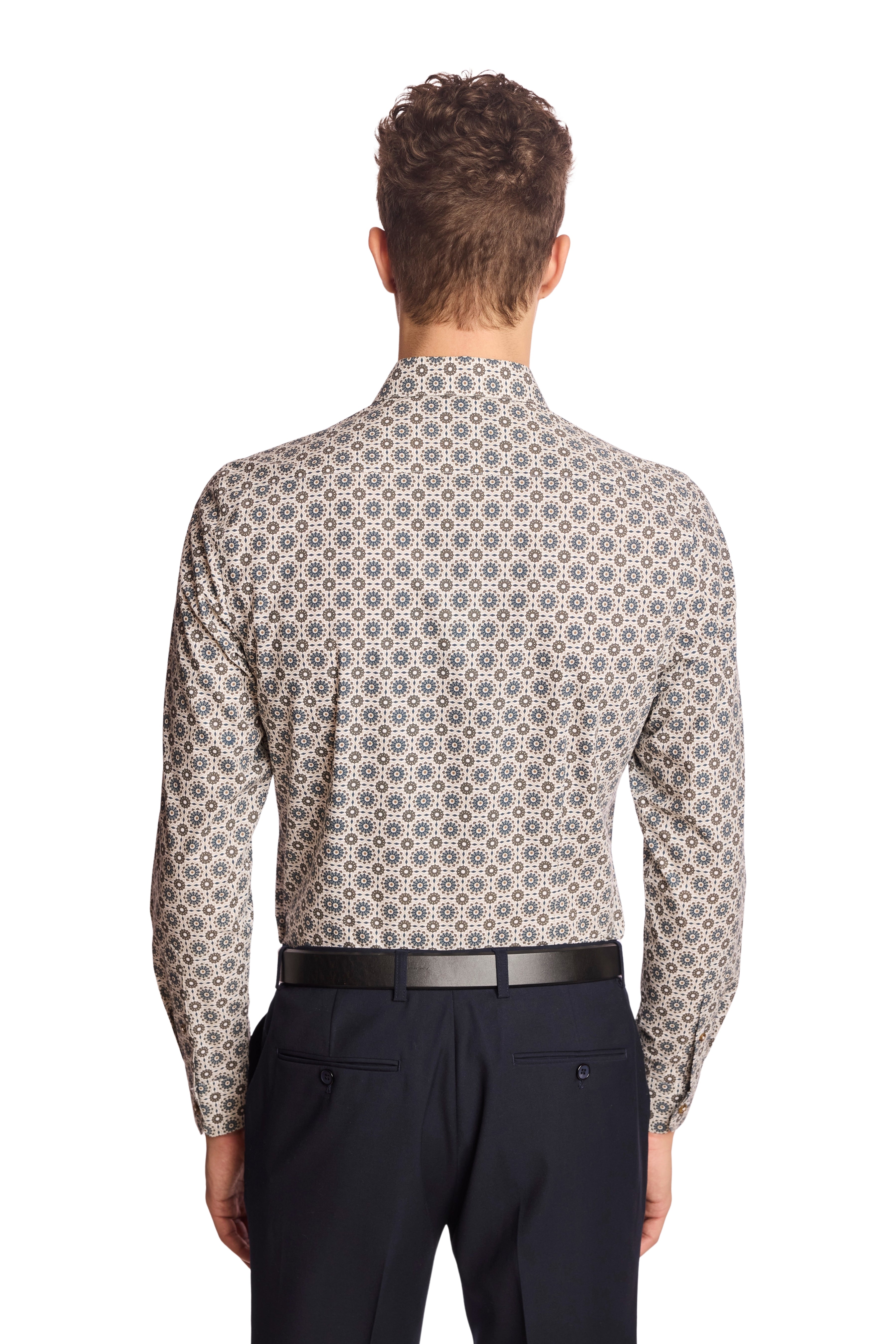 Samuel Spread Collar Shirt - Brown & Blue Geometric