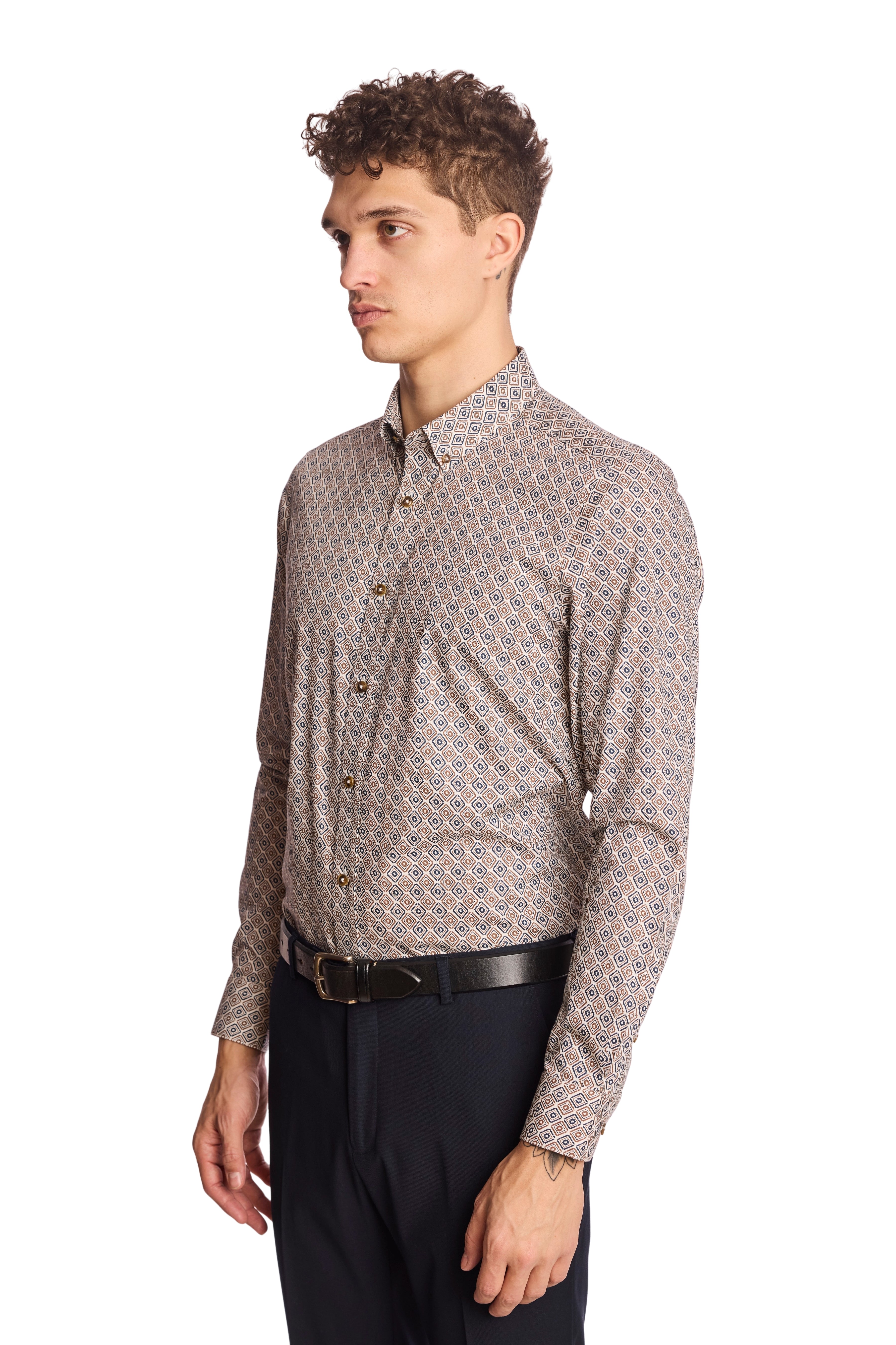 Brian Button Down Shirt - Brown & Blue Diamond