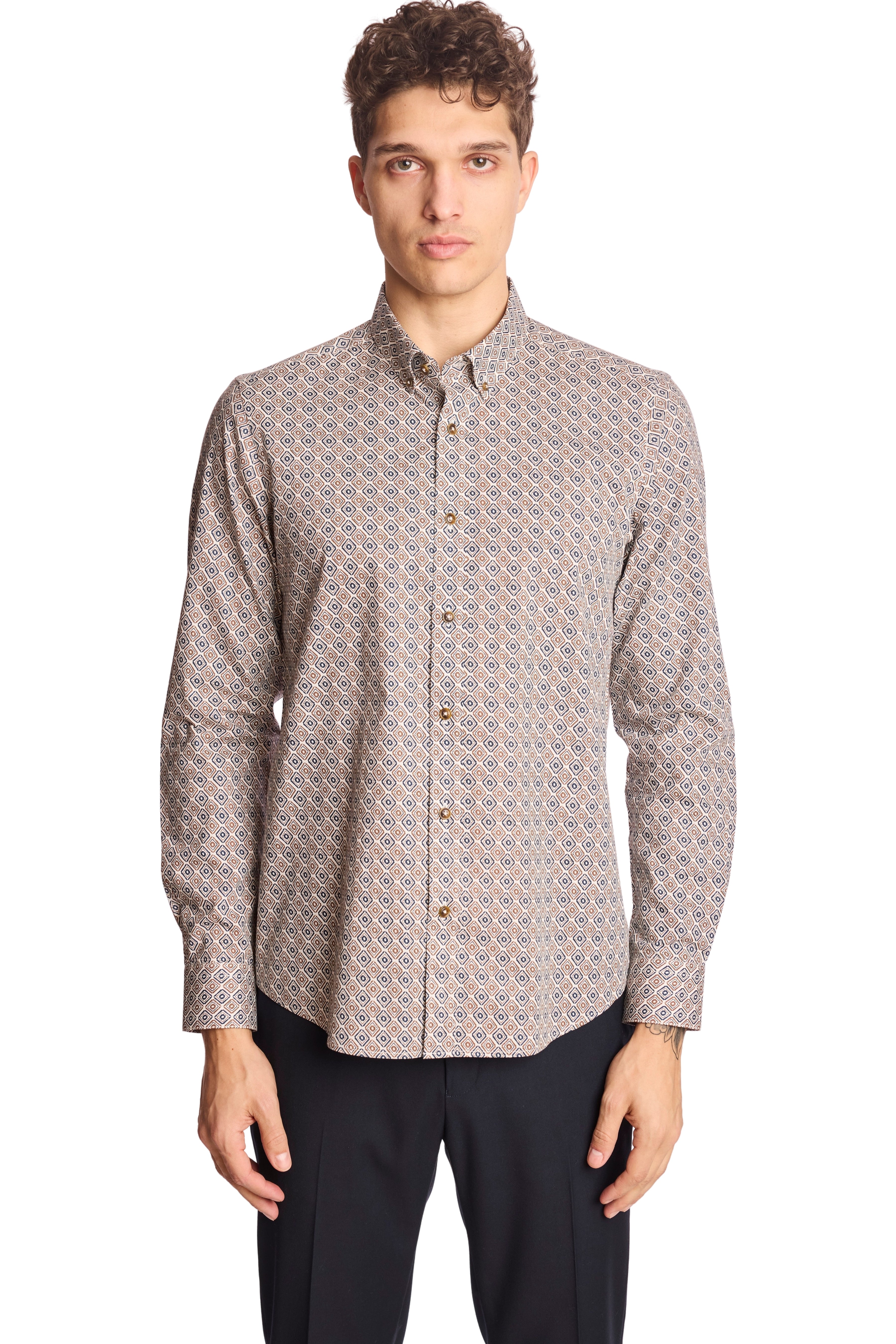 Brian Button Down Shirt - Brown & Blue Diamond