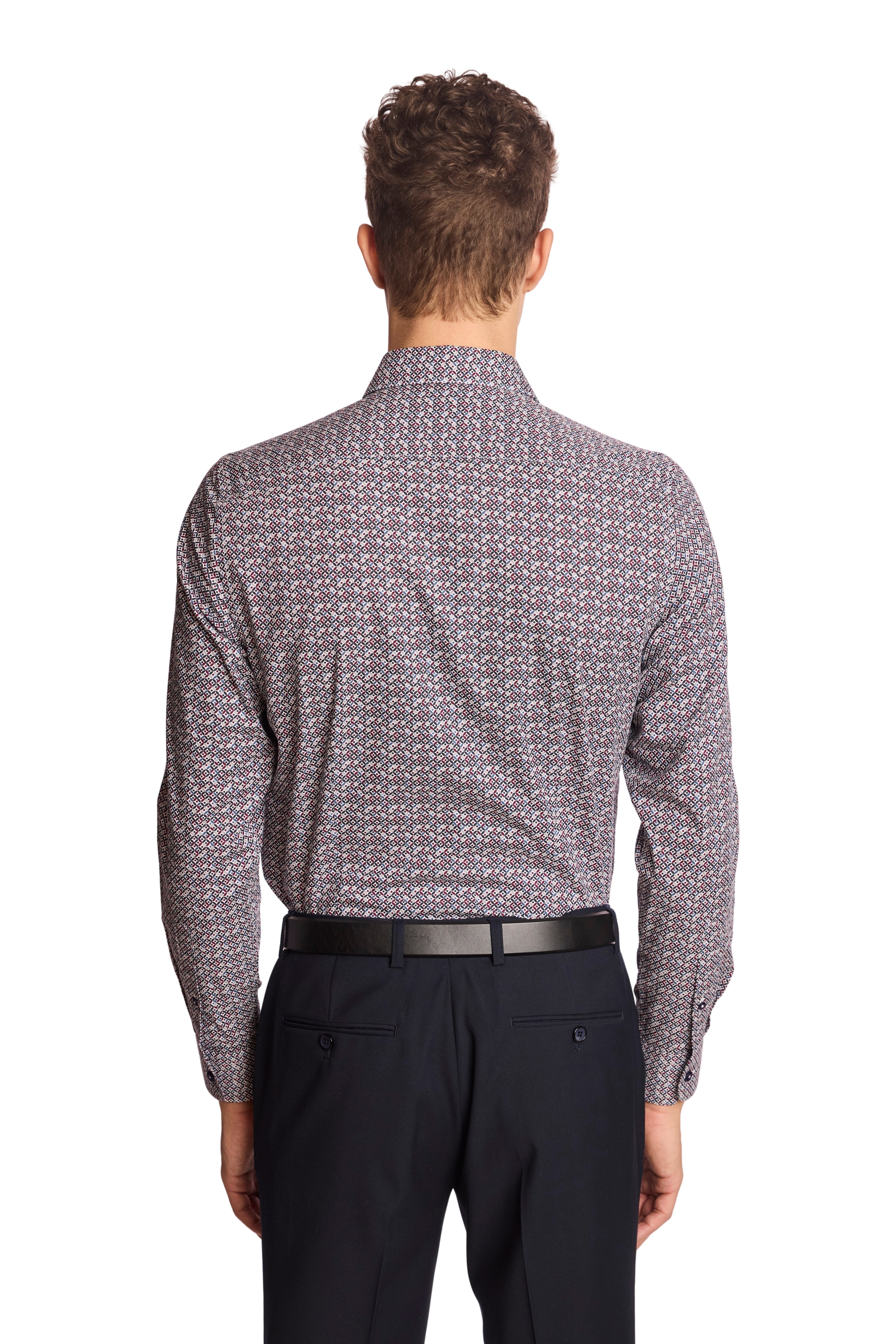Samuel Spread Collar Shirt - Red Blue & White Geo