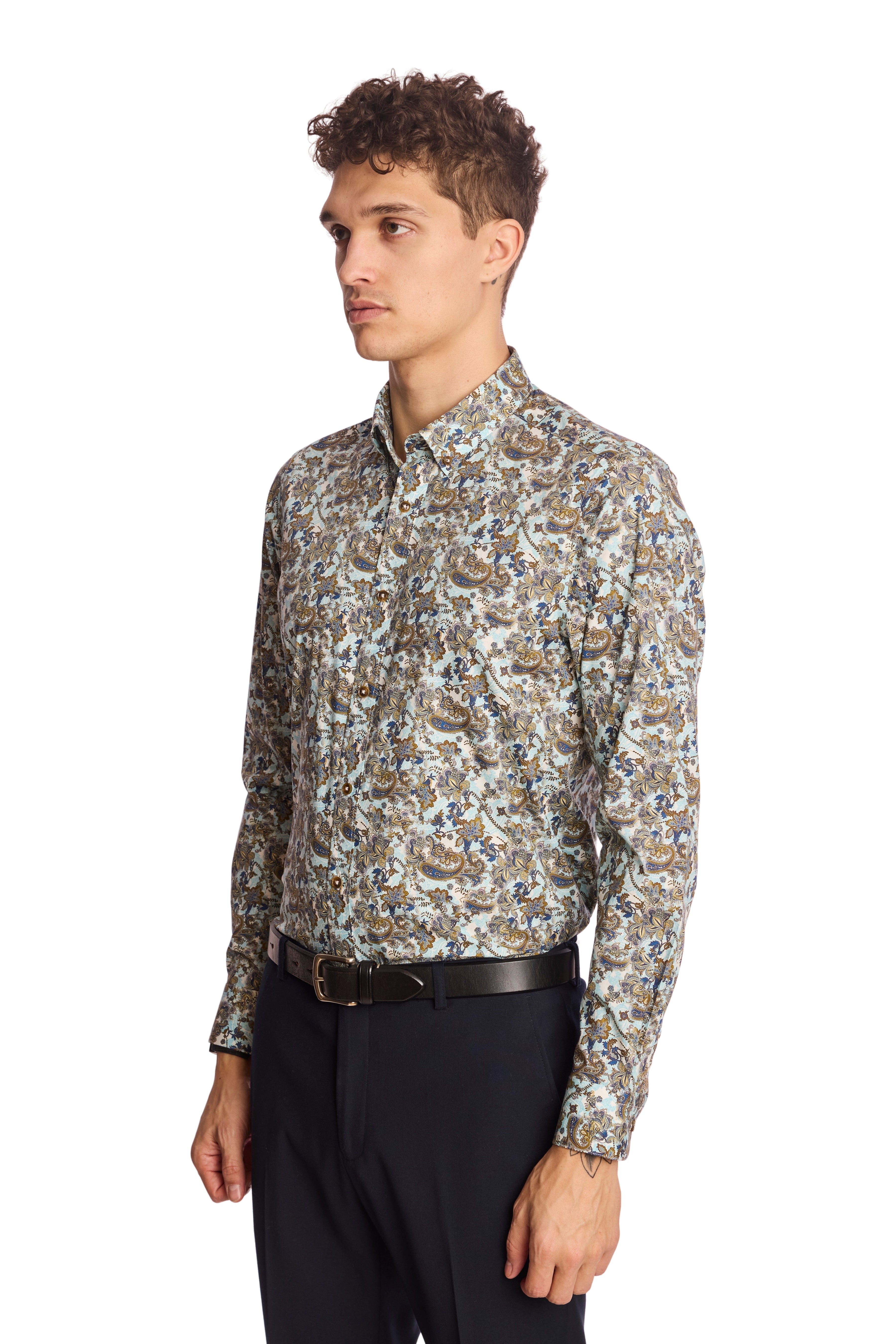 Brian Button Down Shirt - LT Blue & Brown Paisley