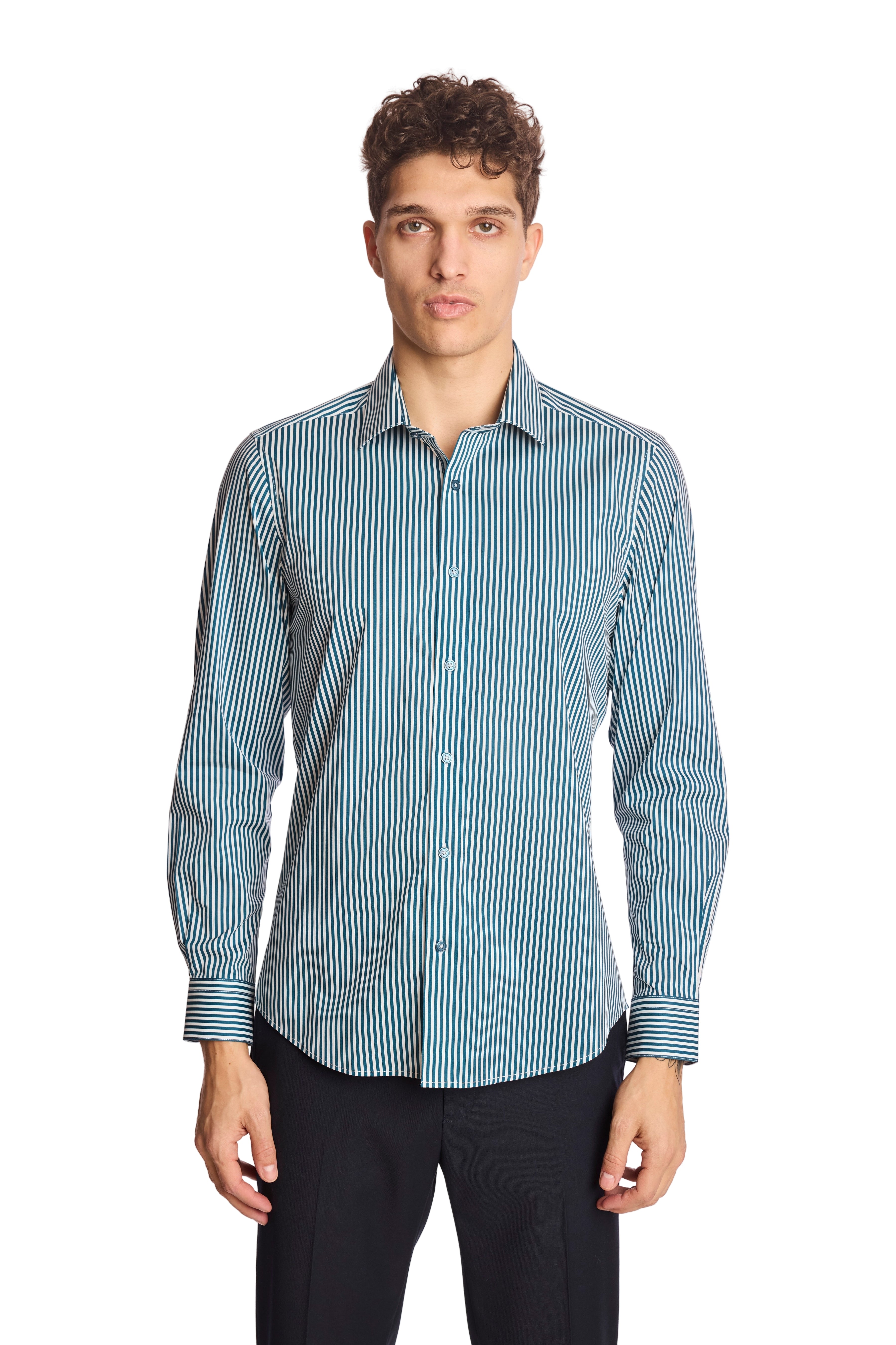 Samuel Spread Collar Shirt - Transformative Teal Stripes
