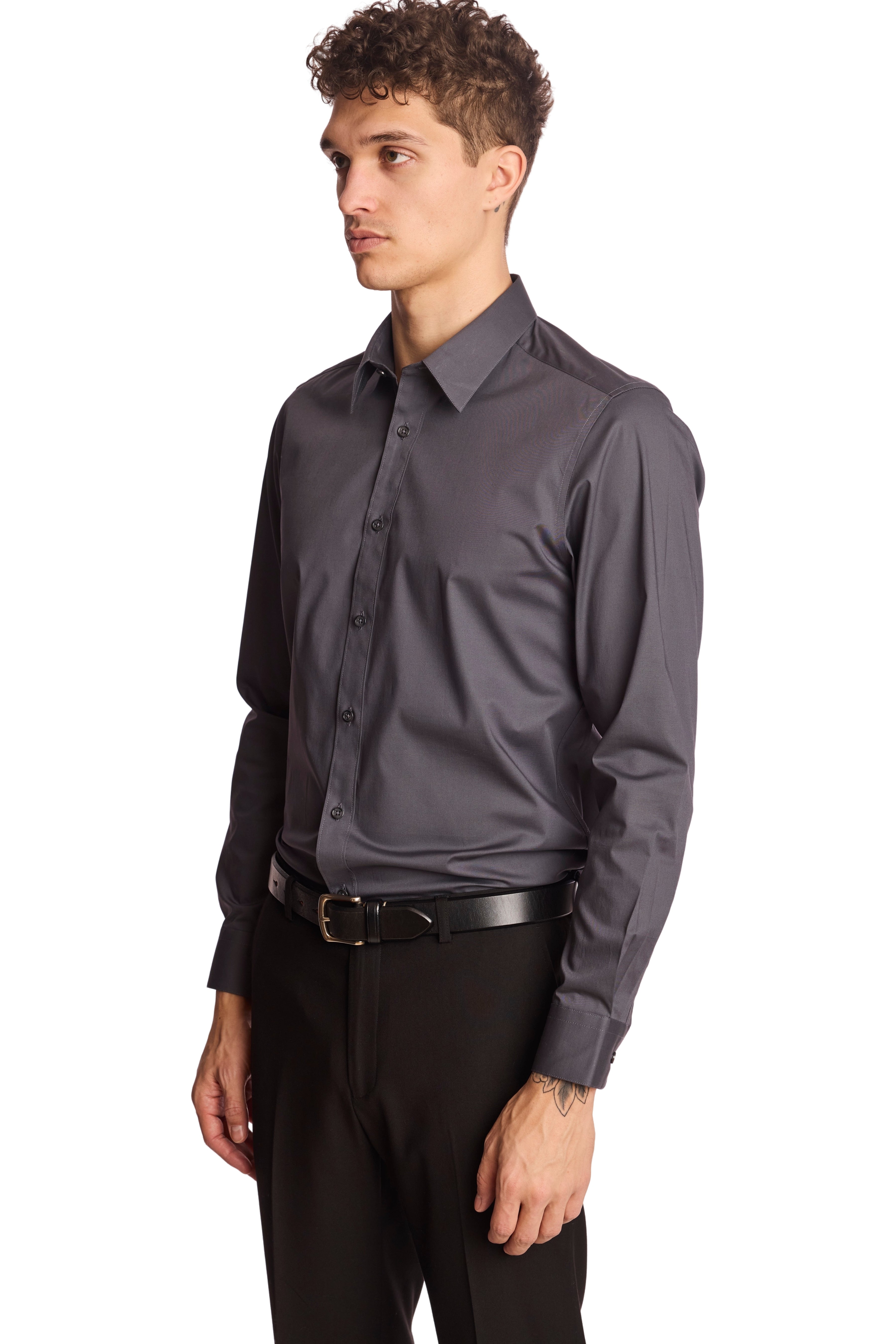 Parker Pointed Collar Shirt - Charcoal Solid
