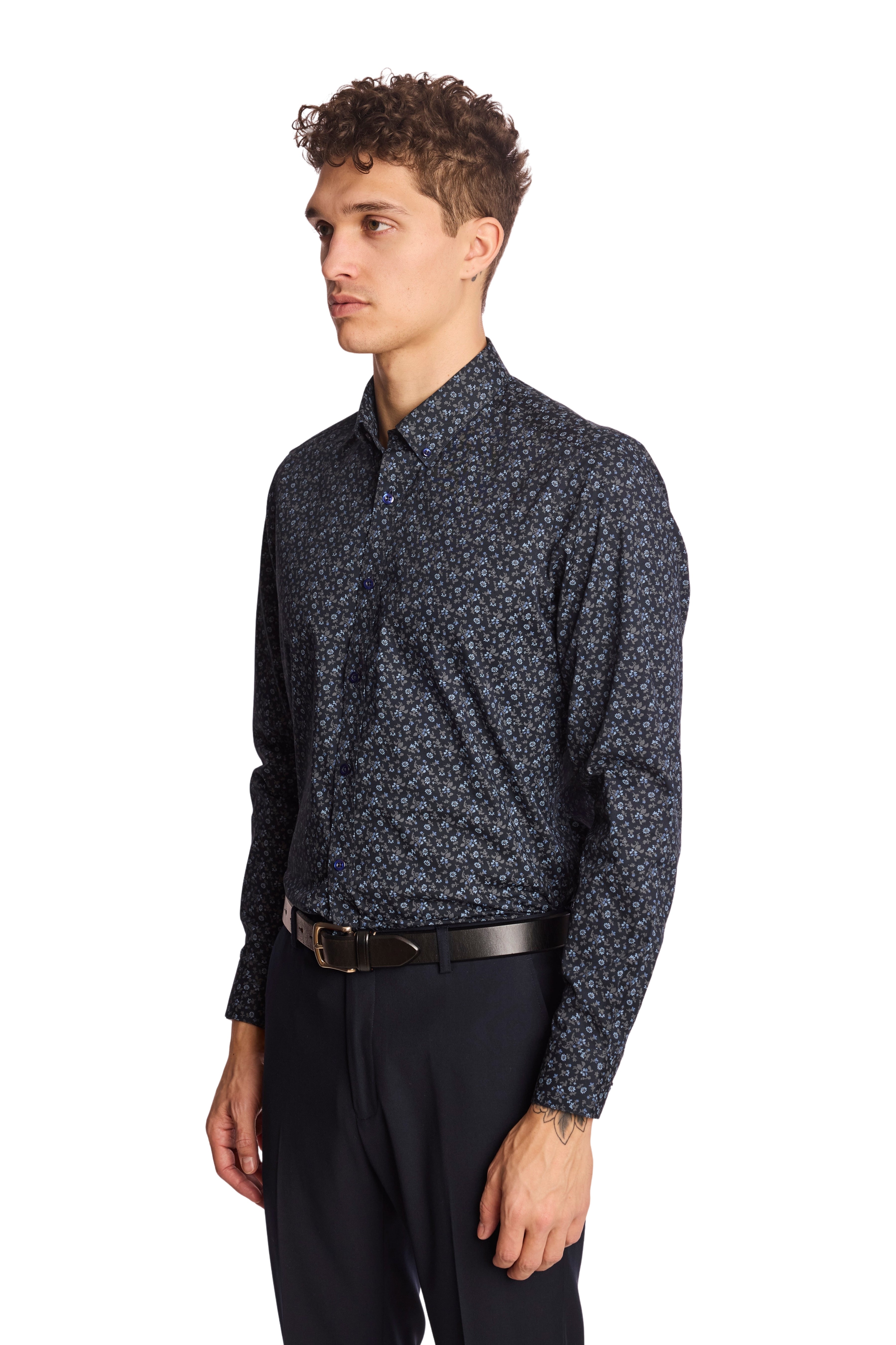 Brian Button Down Shirt - Navy and Grey Floral