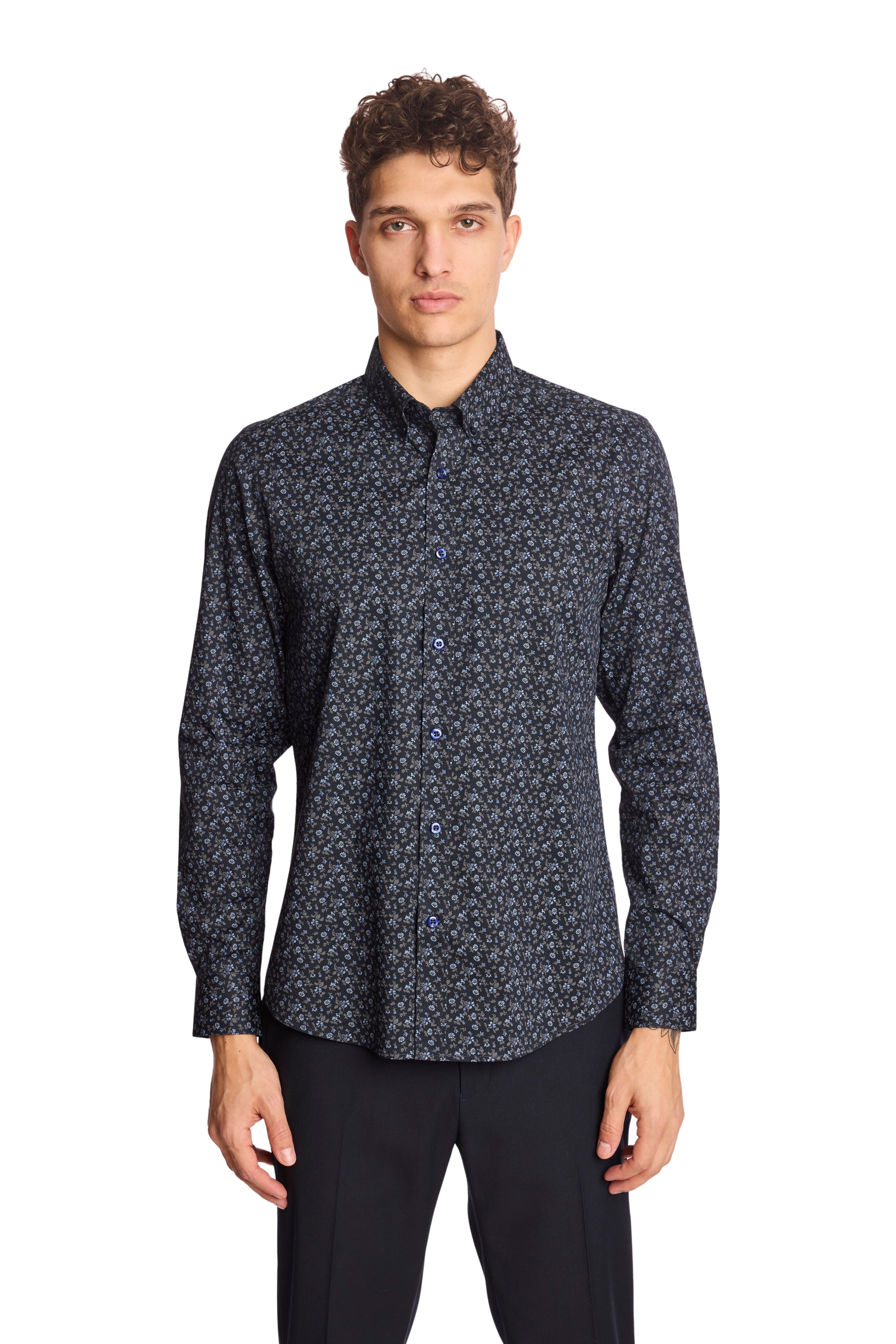 Brian Button Down Shirt - Navy and Grey Floral