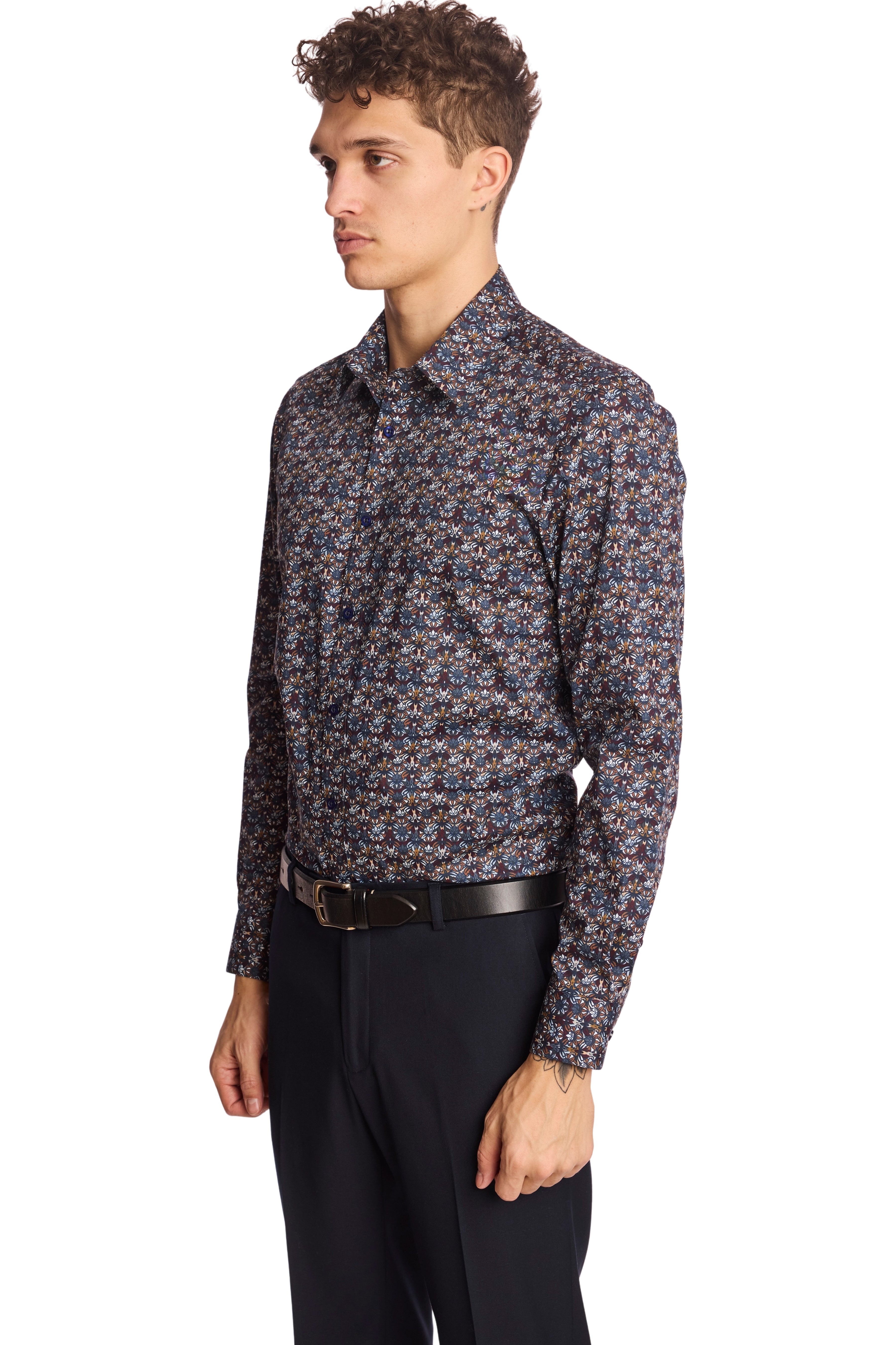 Parker Pointed Collar Shirt - Blue & Burgundy Abstract
